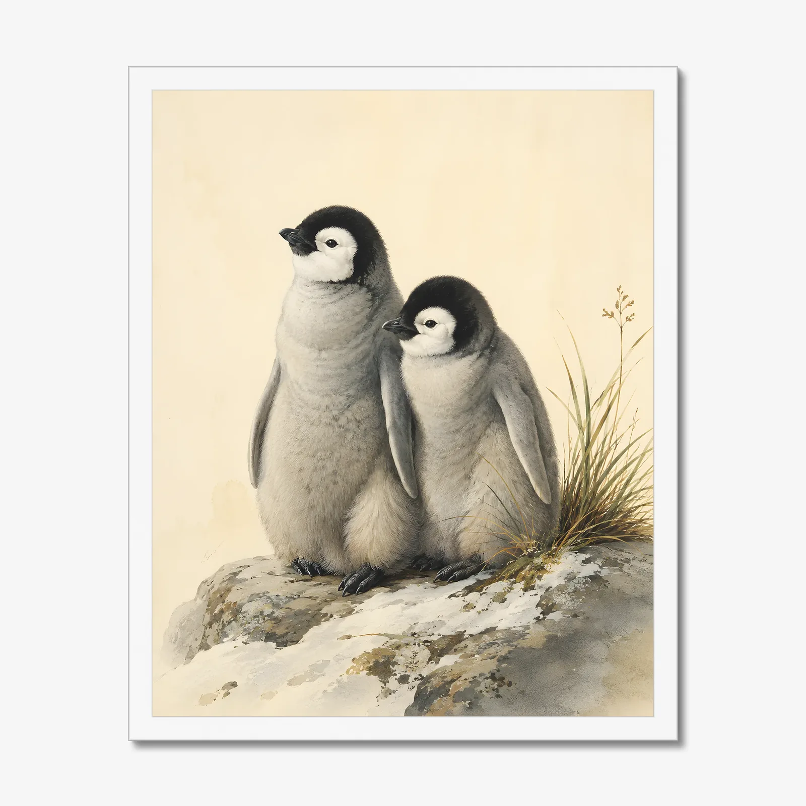 Penguin Chicks Print in a white frame