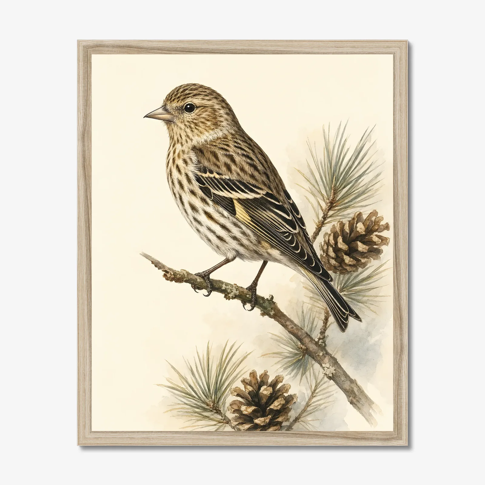 Pine Siskin Print in a natural frame