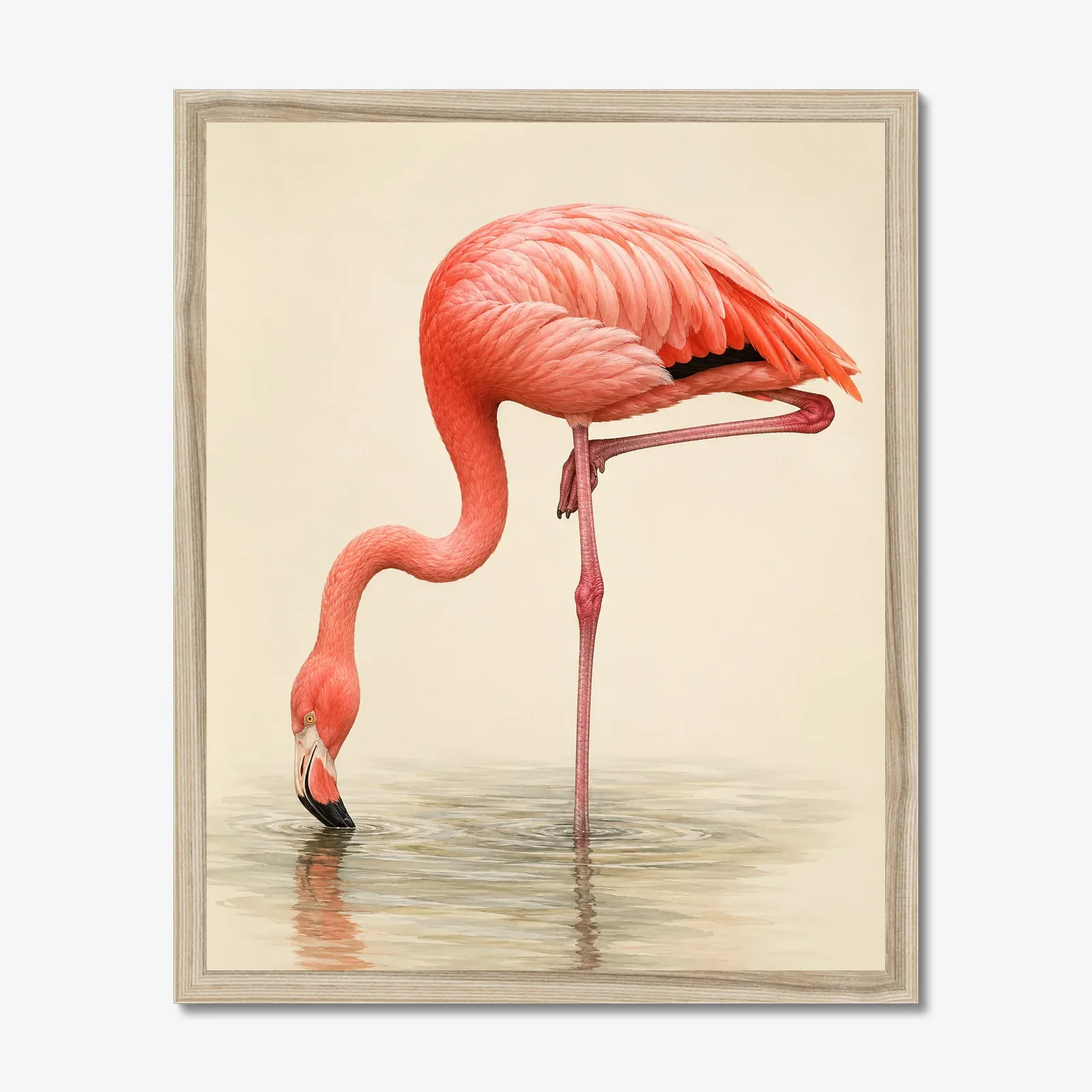 American Flamingo Print in a natural frame