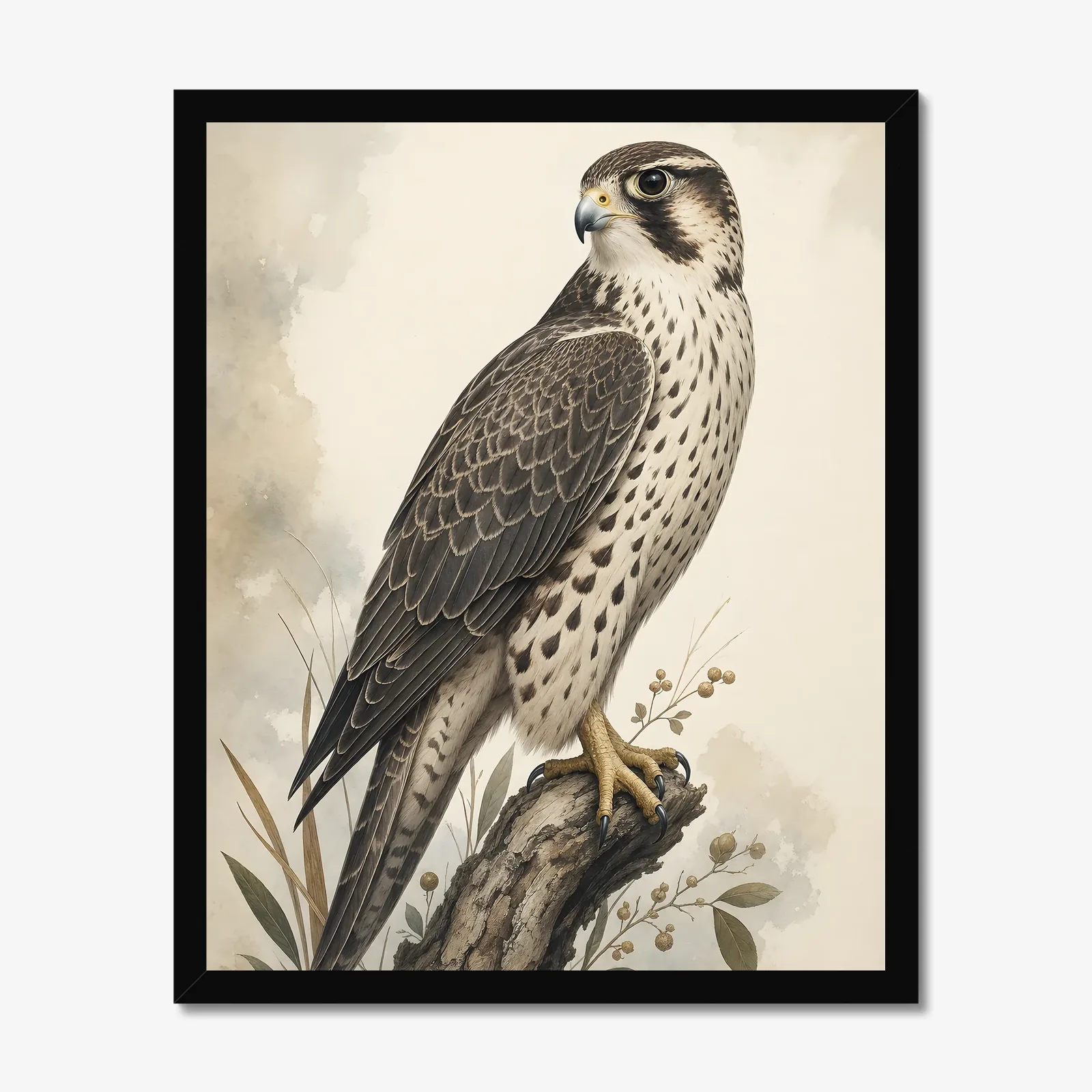 Prairie Falcon Print in a black frame