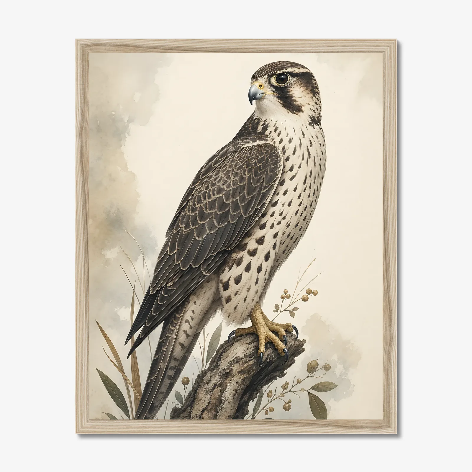 Prairie Falcon Print in a natural frame