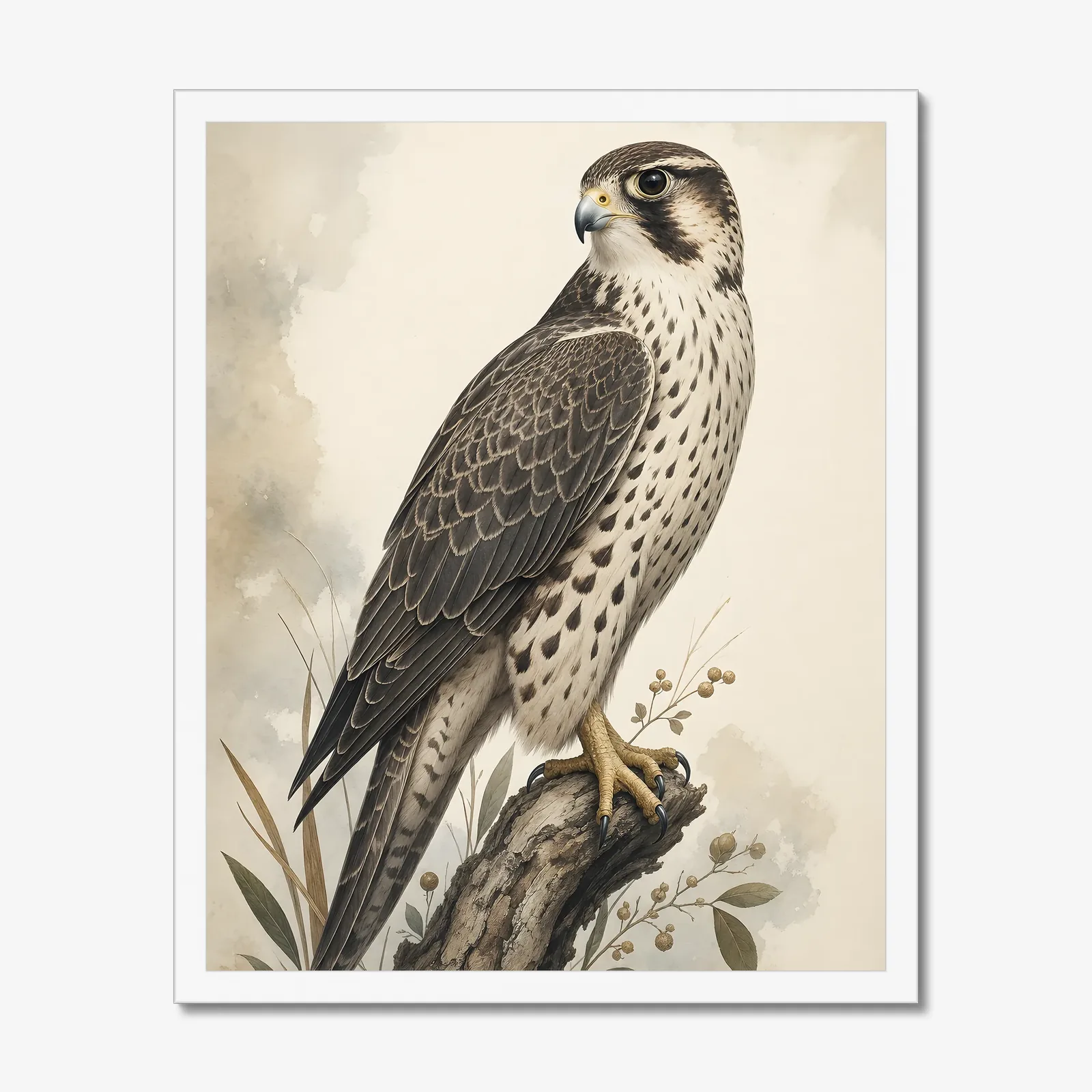 Prairie Falcon Print in a white frame