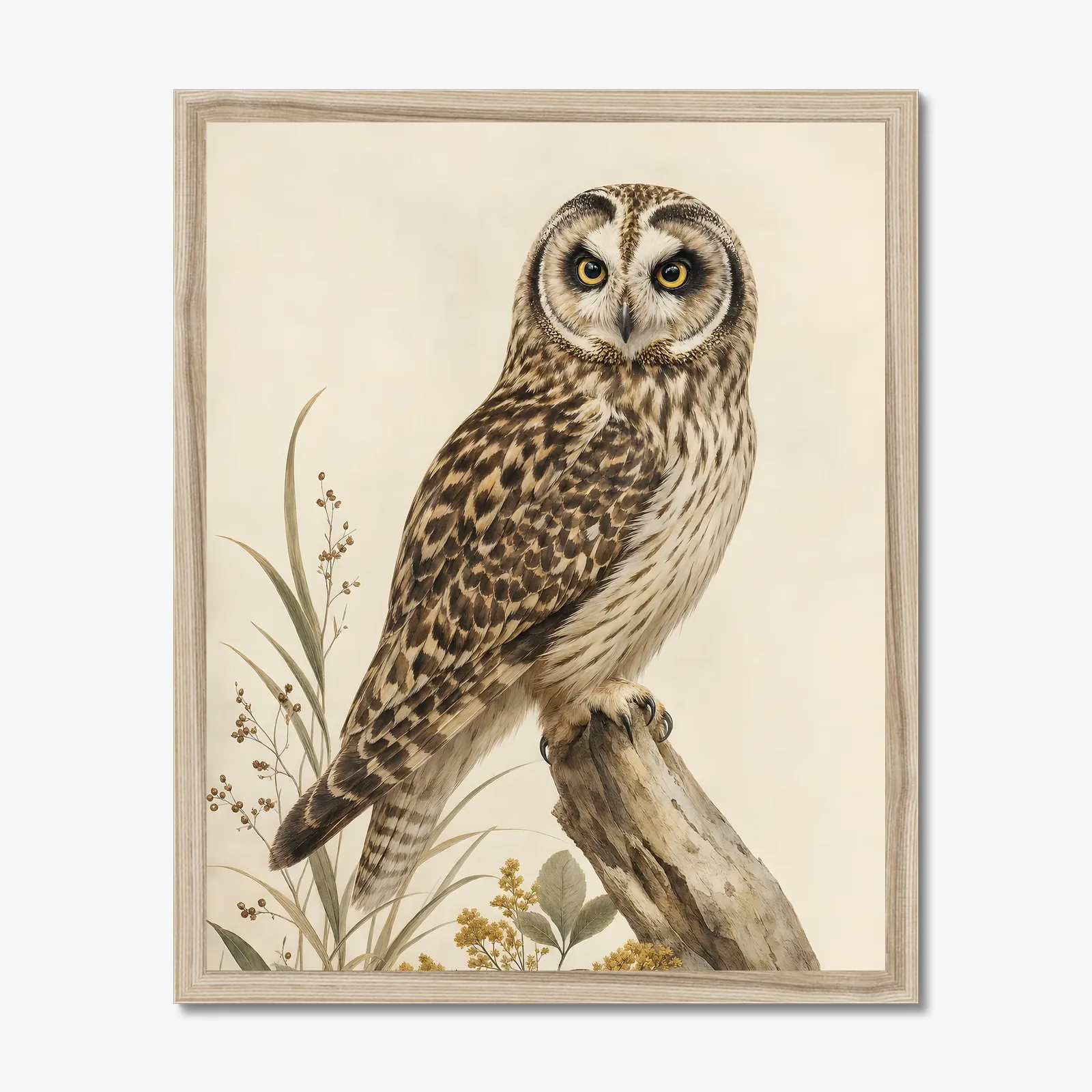 Pueo Print in a natural frame
