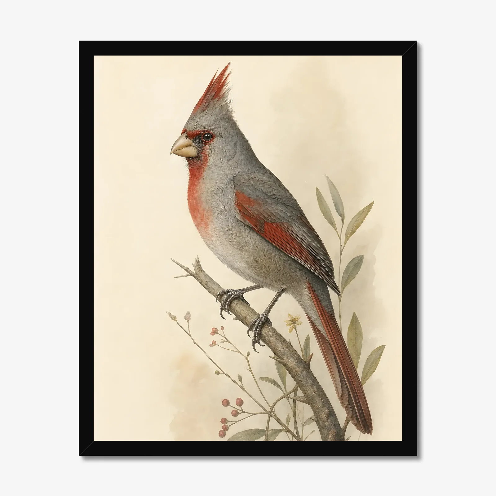 Pyrrhuloxia Print in a black frame
