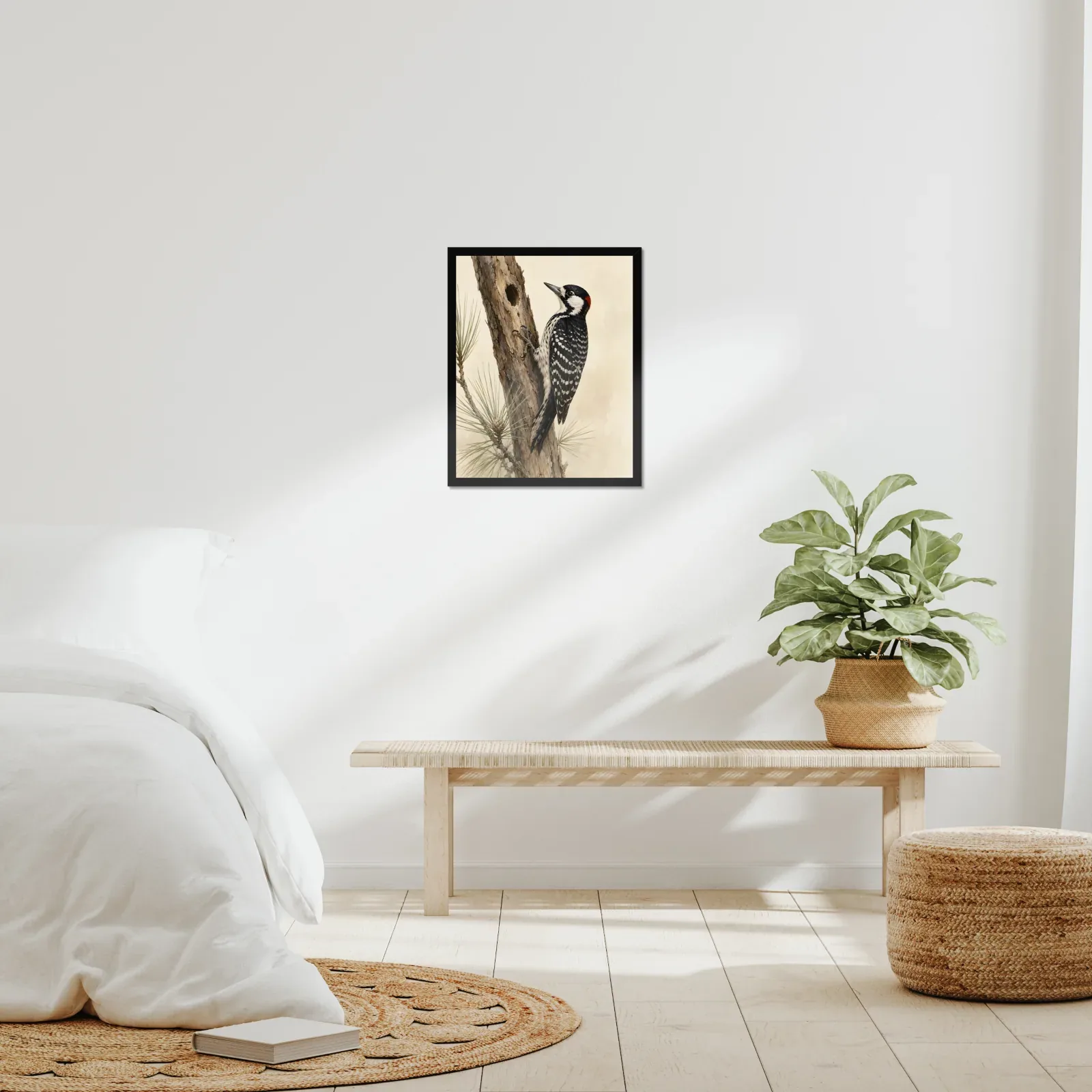 Red-cockaded Woodpecker Print framed at 16x20 inches, shown on a wall to scale