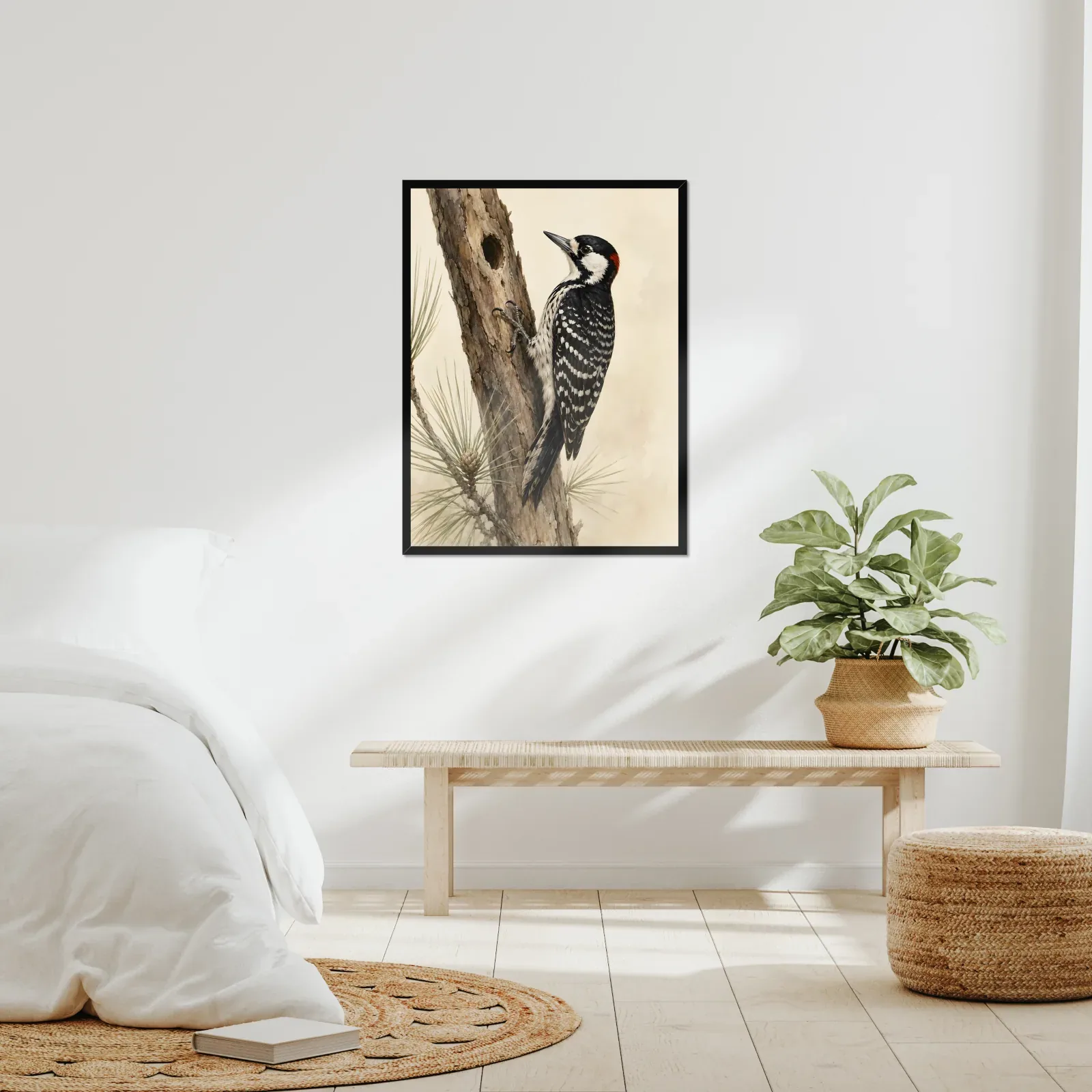 Red-cockaded Woodpecker Print framed at 24x30 inches, shown on a wall to scale