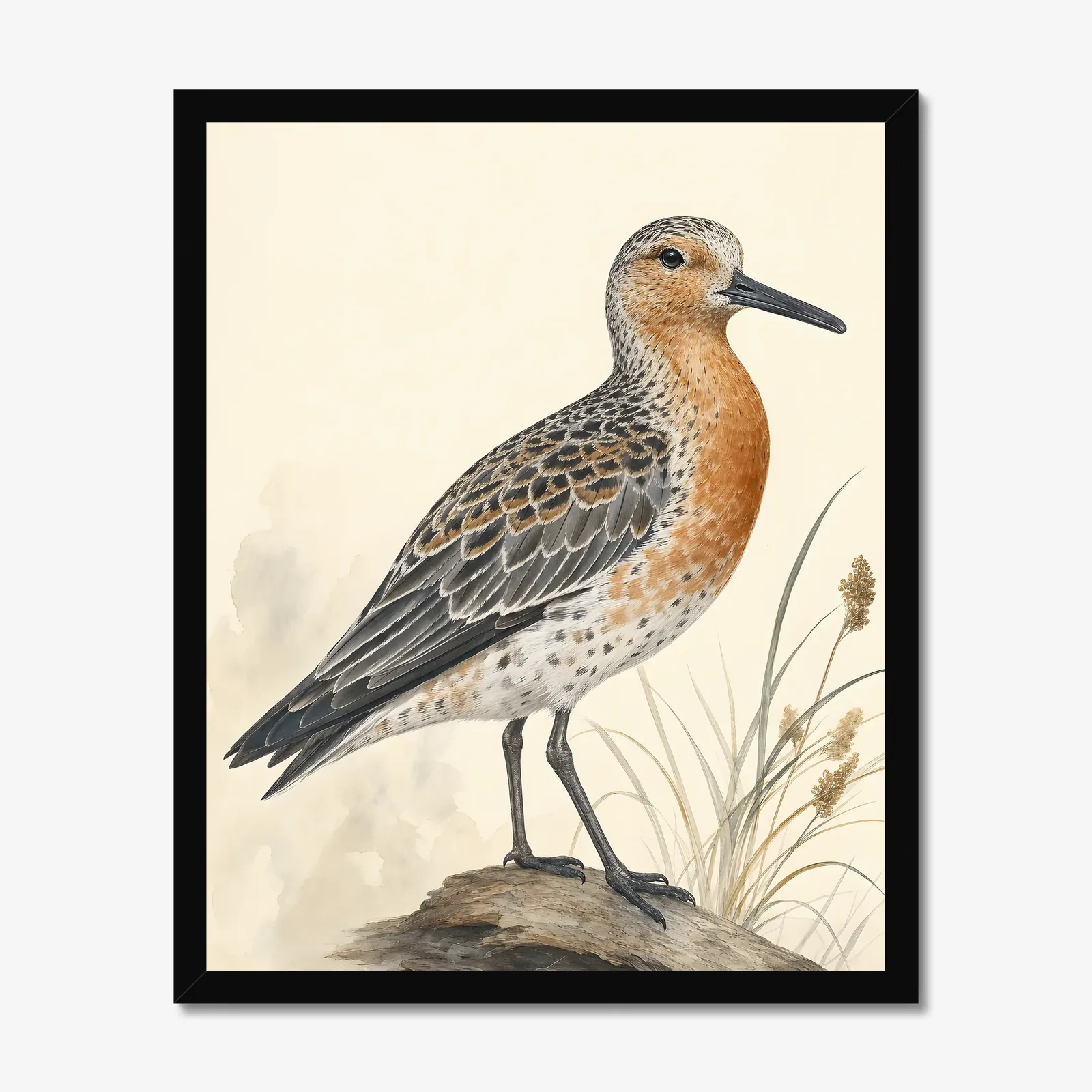 Red Knot Print in a black frame