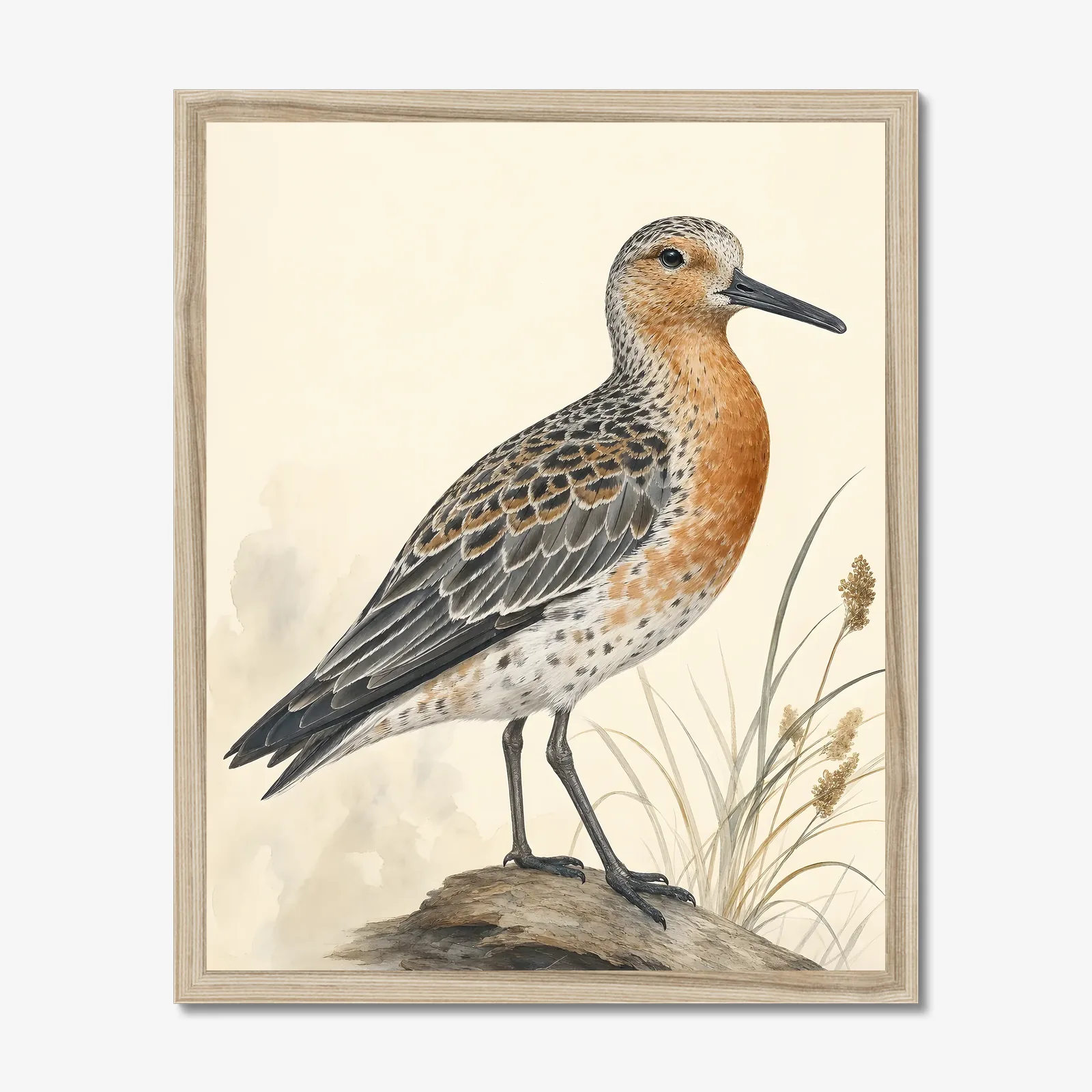 Red Knot Print in a natural frame