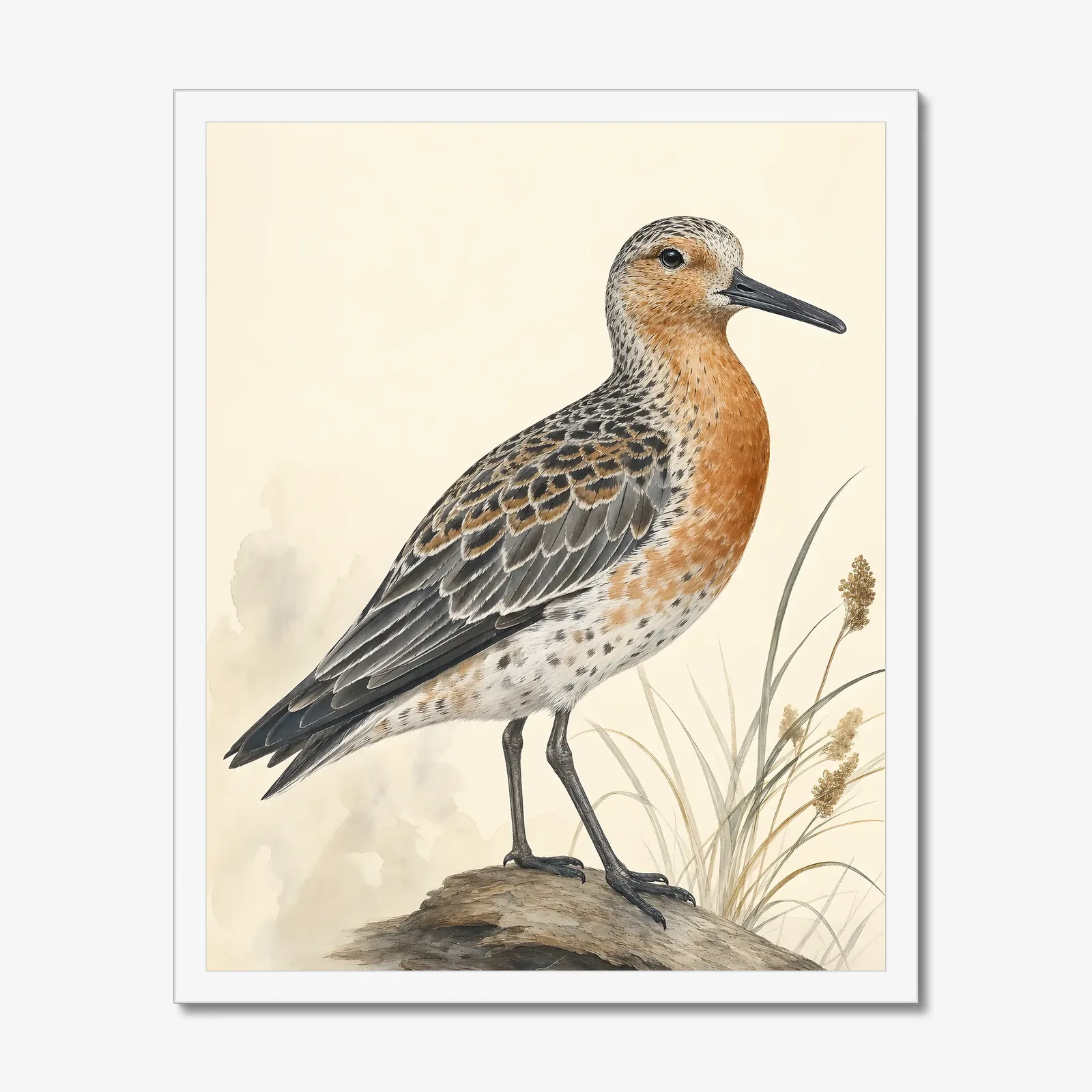 Red Knot Print in a white frame
