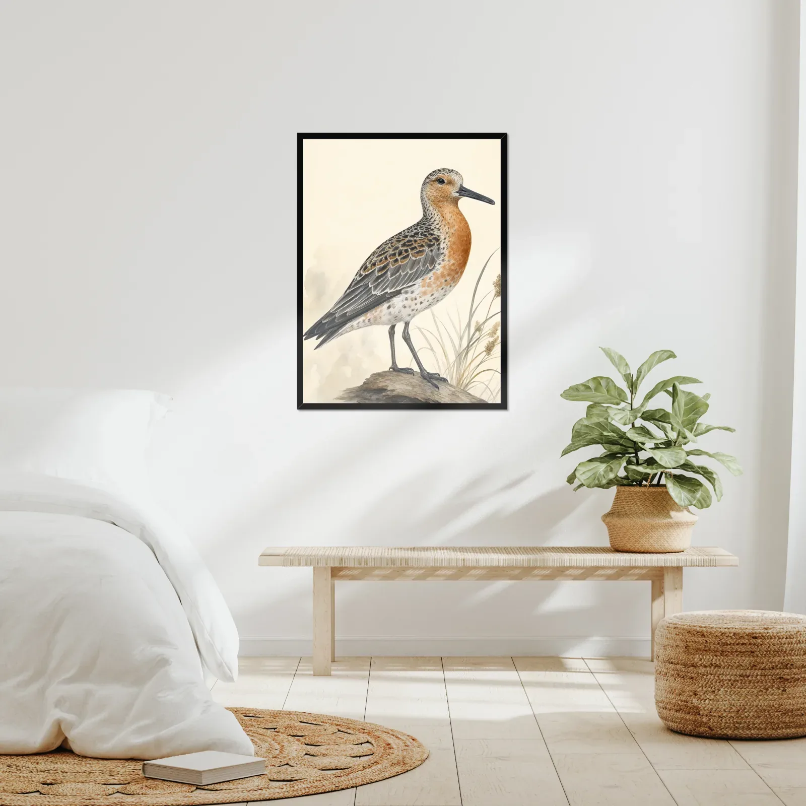 Red Knot Print framed at 24x30 inches, shown on a wall to scale