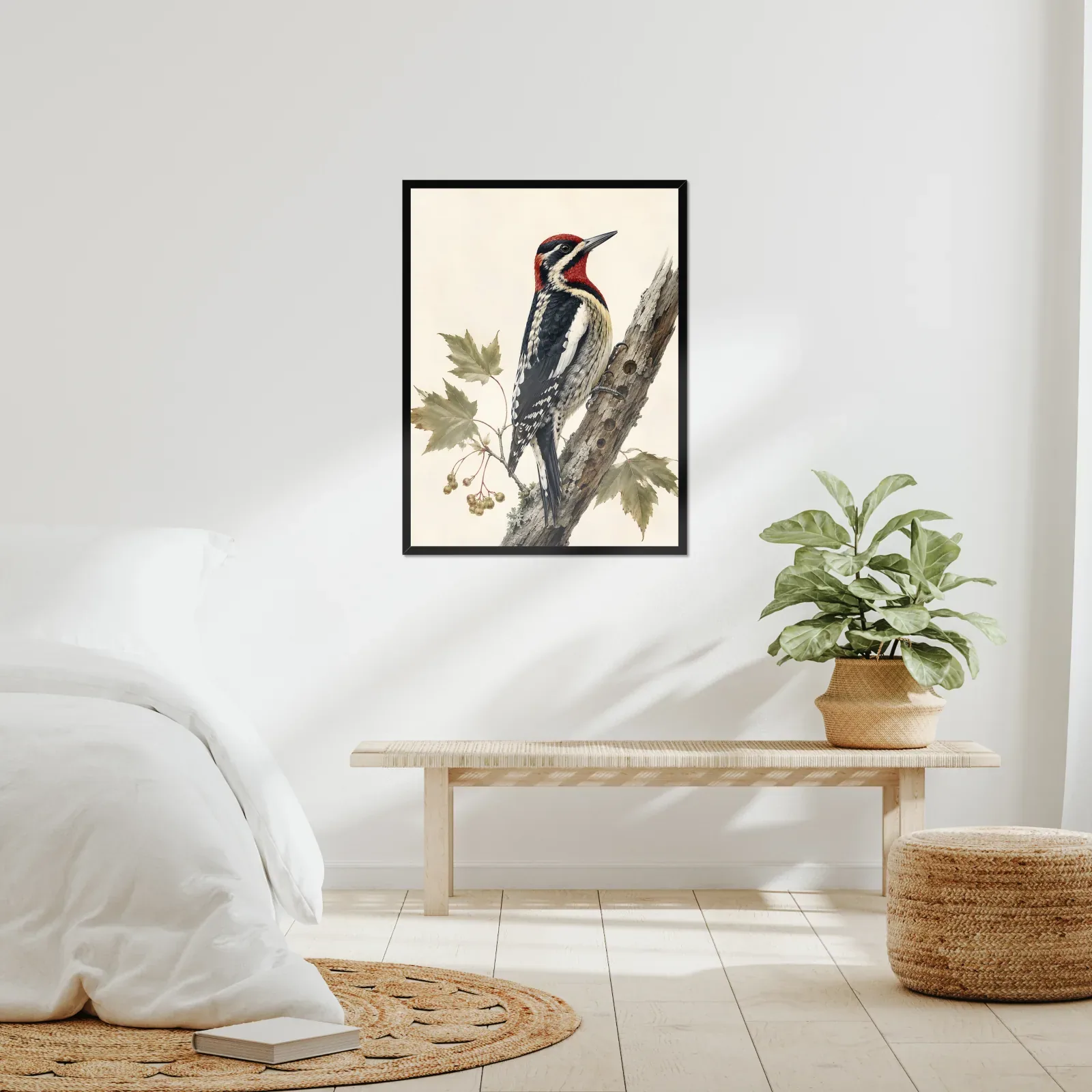 Red-naped Sapsucker Print framed at 24x30 inches, shown on a wall to scale