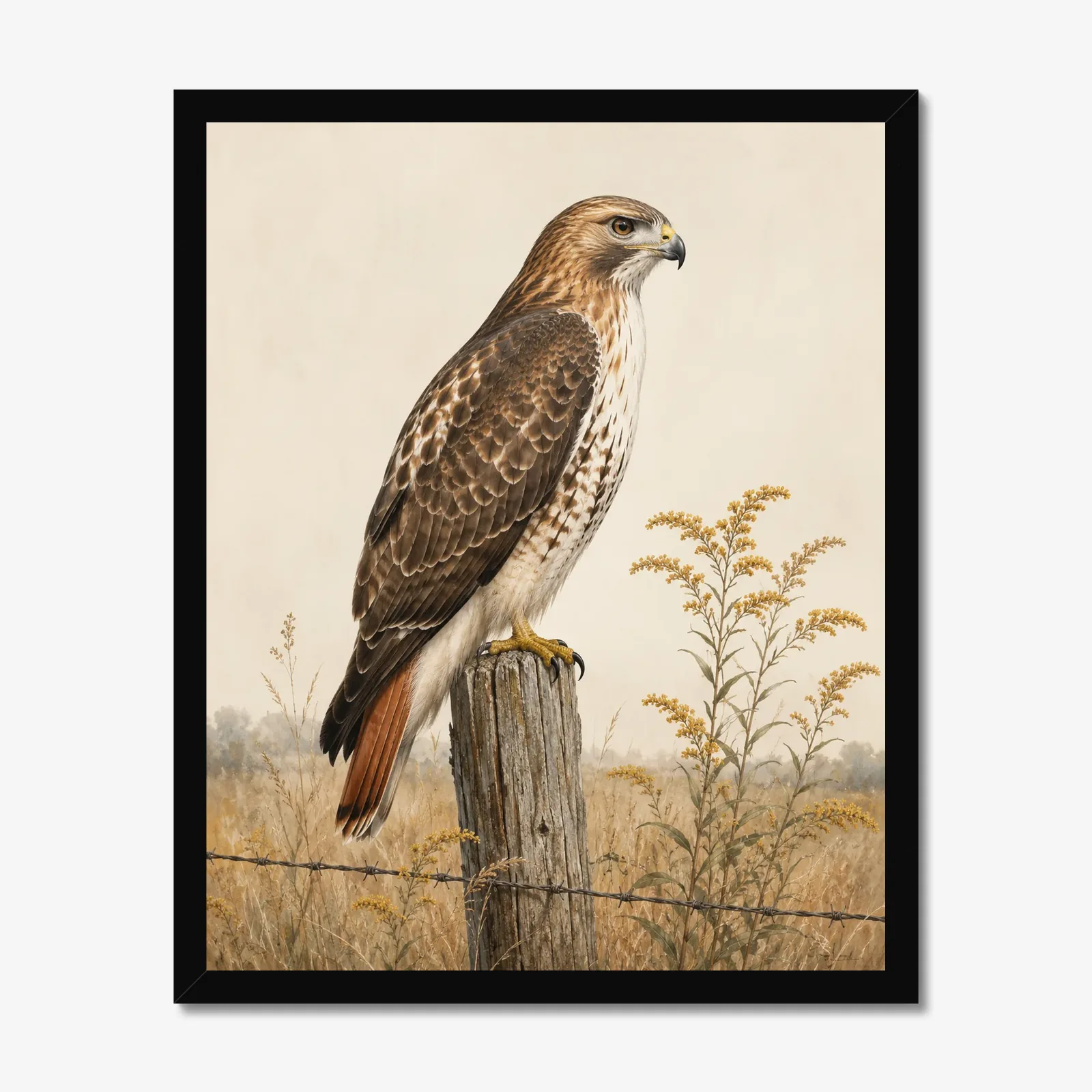 Red-tailed Hawk Print in a black frame