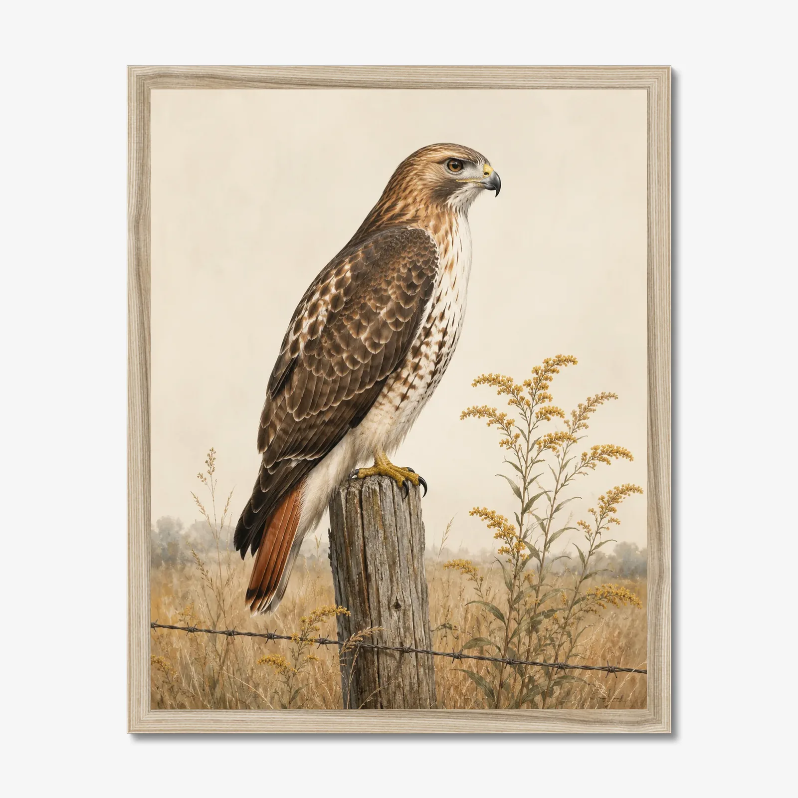 Red-tailed Hawk Print in a natural frame