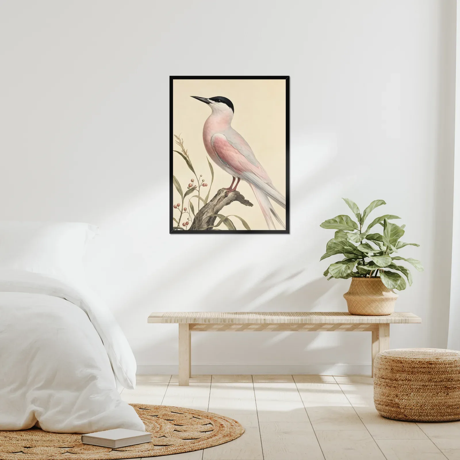 Roseate Tern Print framed at 24x30 inches, shown on a wall to scale