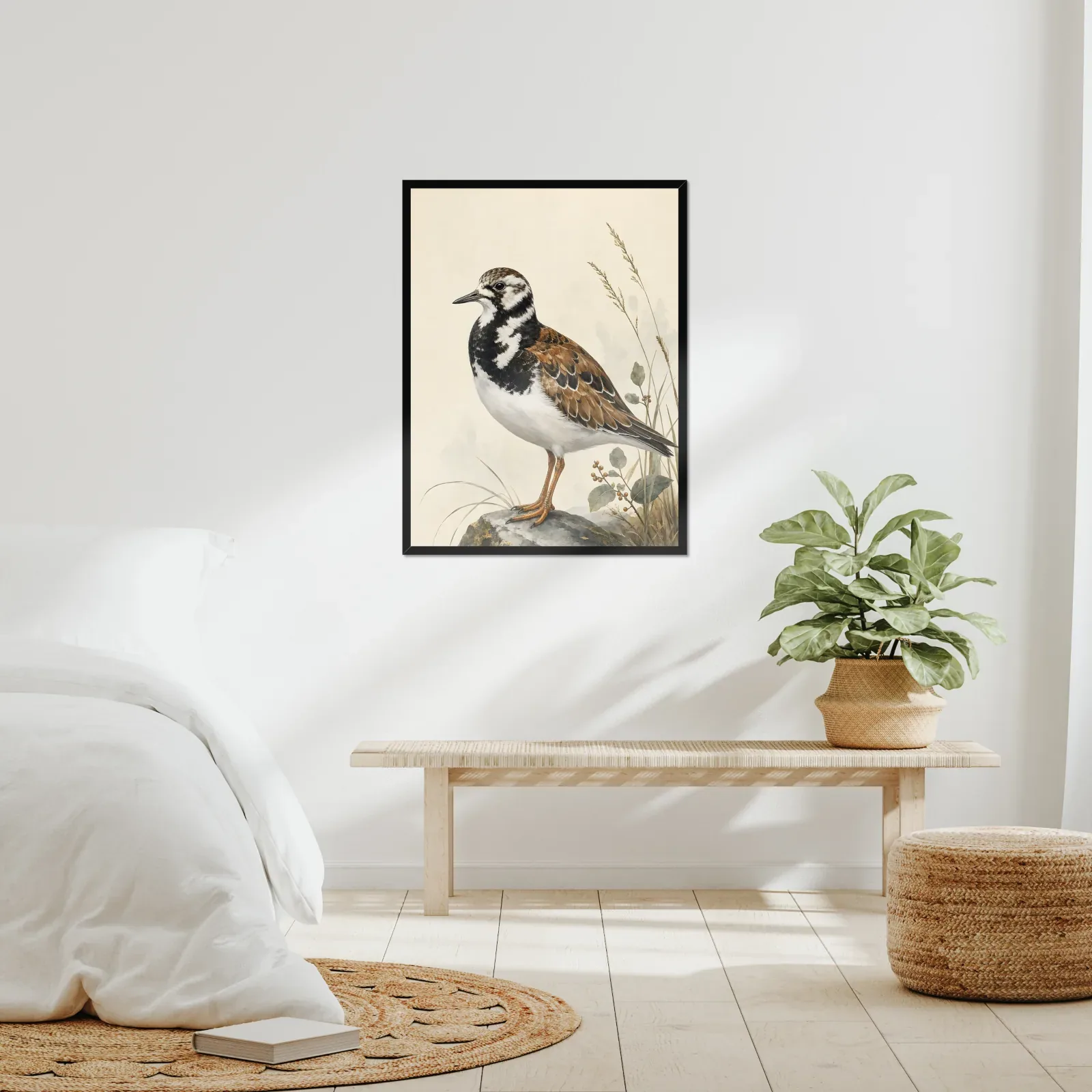 Ruddy Turnstone Print framed at 24x30 inches, shown on a wall to scale