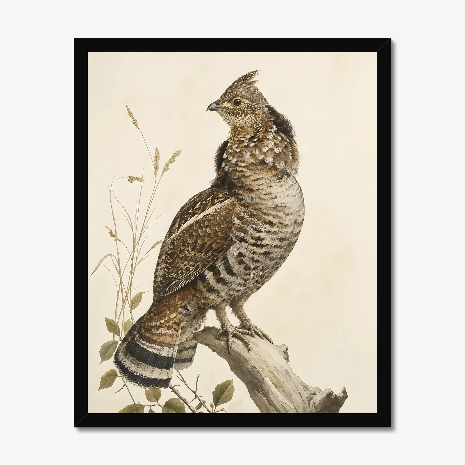Ruffed Grouse Print in a black frame