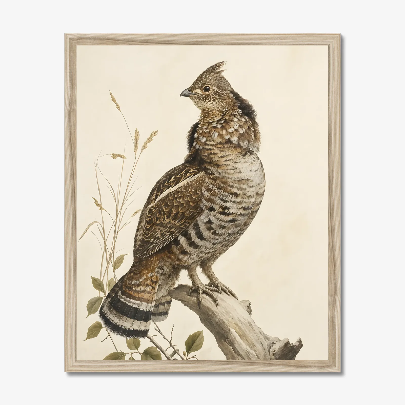 Ruffed Grouse Print in a natural frame