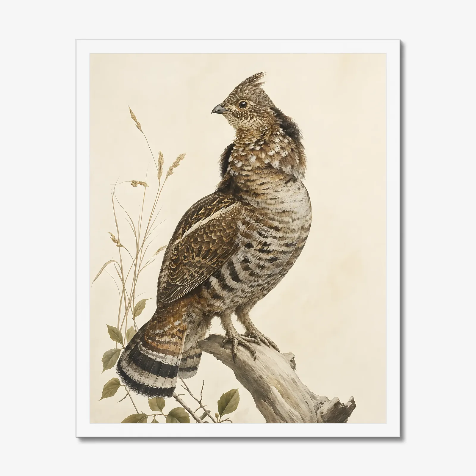 Ruffed Grouse Print in a white frame