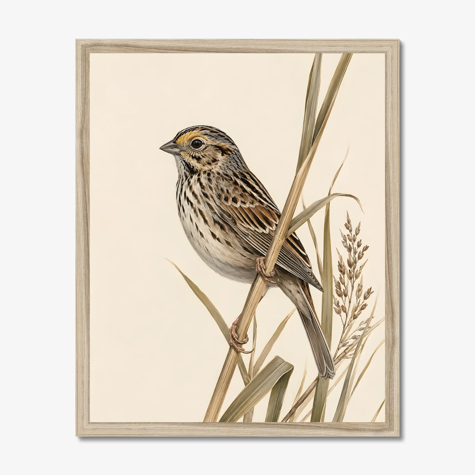 Saltmarsh Sparrow Print - Coastal Marsh Bird Art in a natural frame