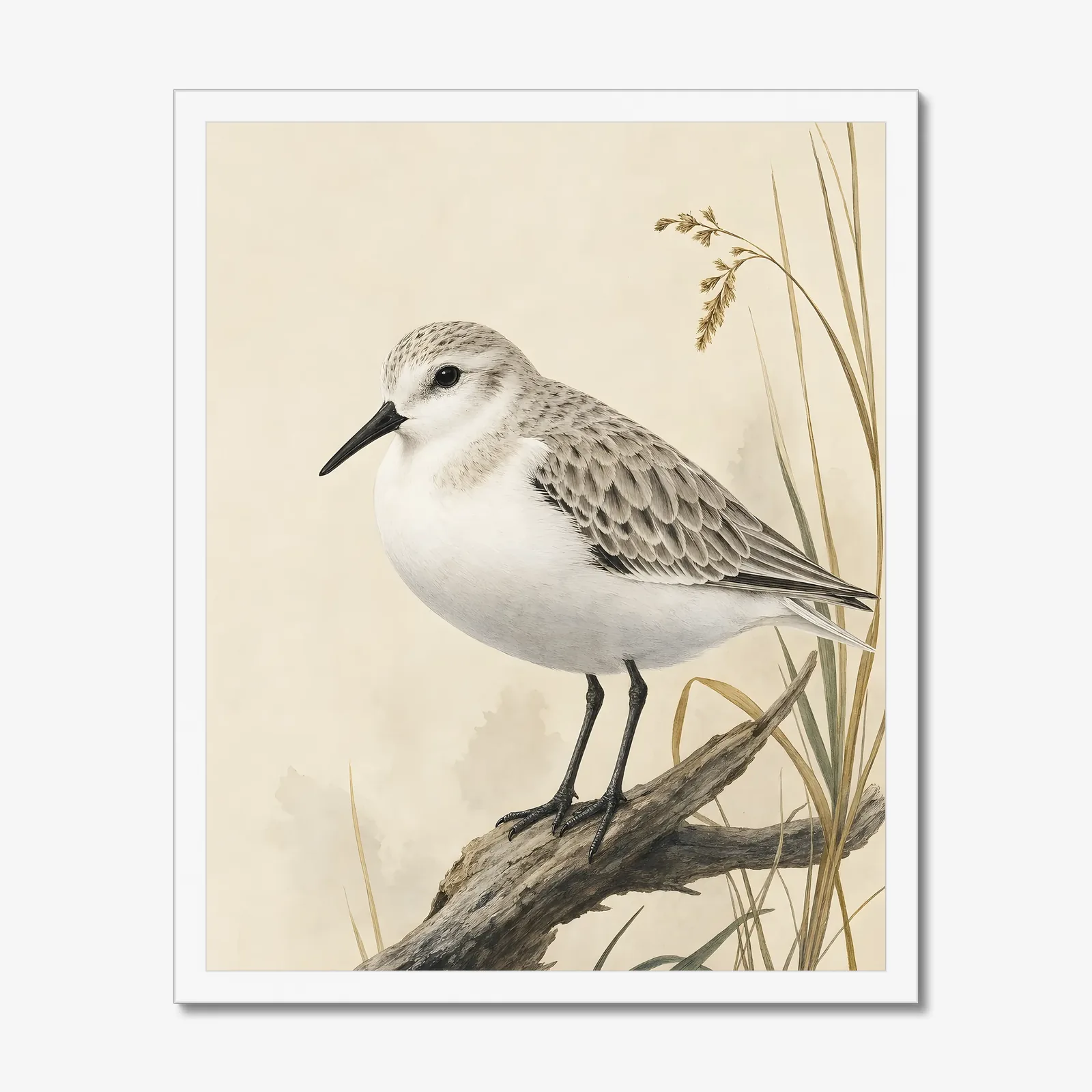 Sanderling Print in a white frame