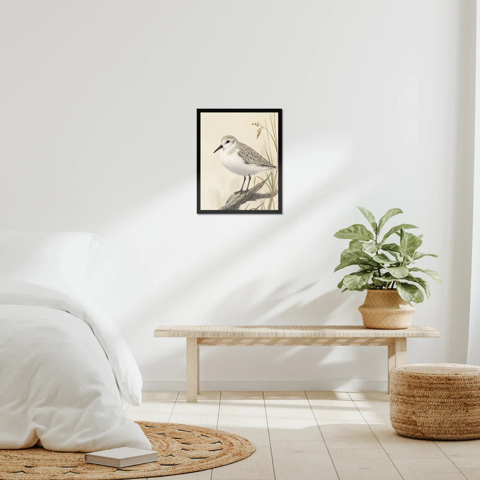 Sanderling Print framed at 16x20 inches, shown on a wall to scale