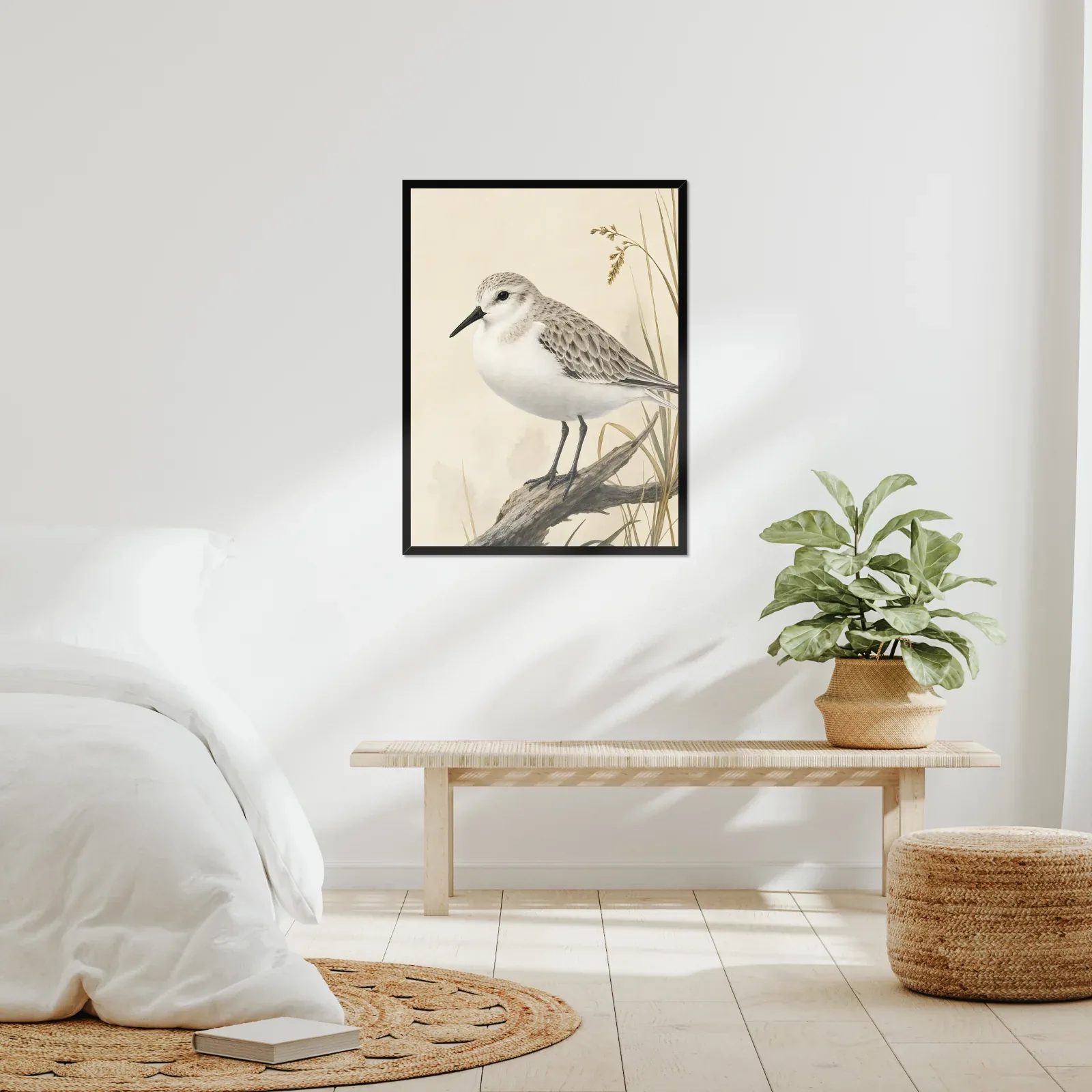 Sanderling Print framed at 24x30 inches, shown on a wall to scale