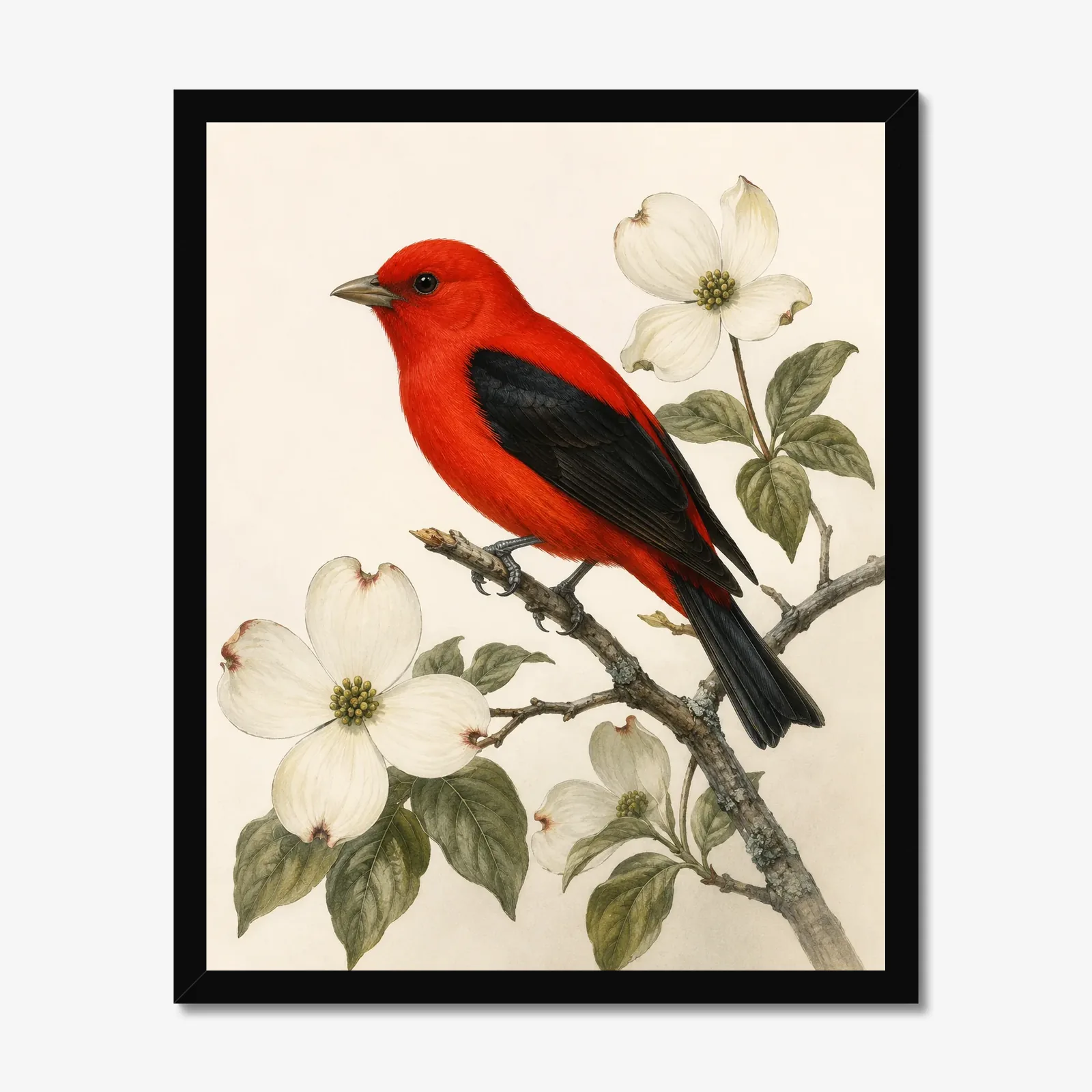 Scarlet Tanager Print in a black frame