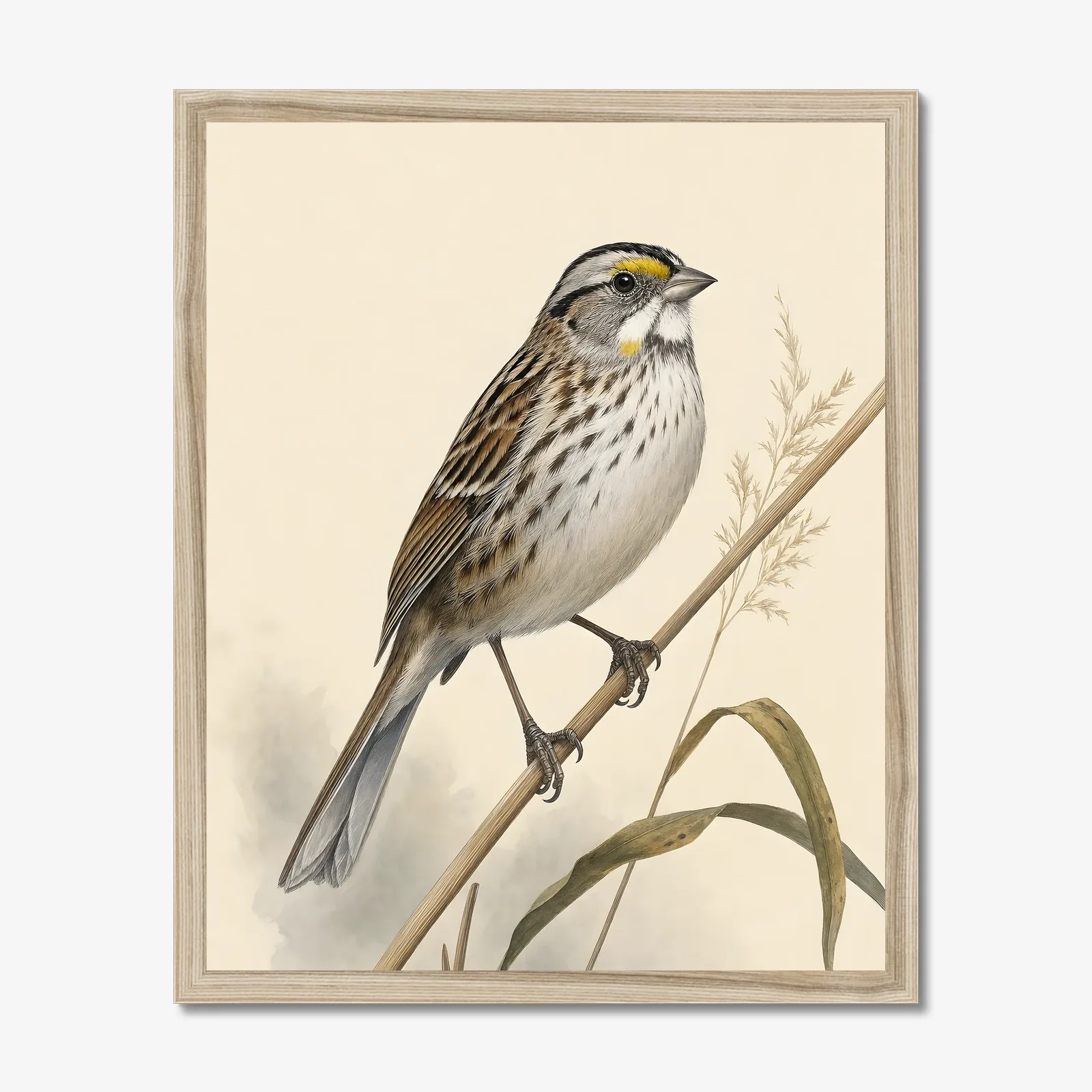 Seaside Sparrow Print - Coastal Sparrow Wall Art in a natural frame