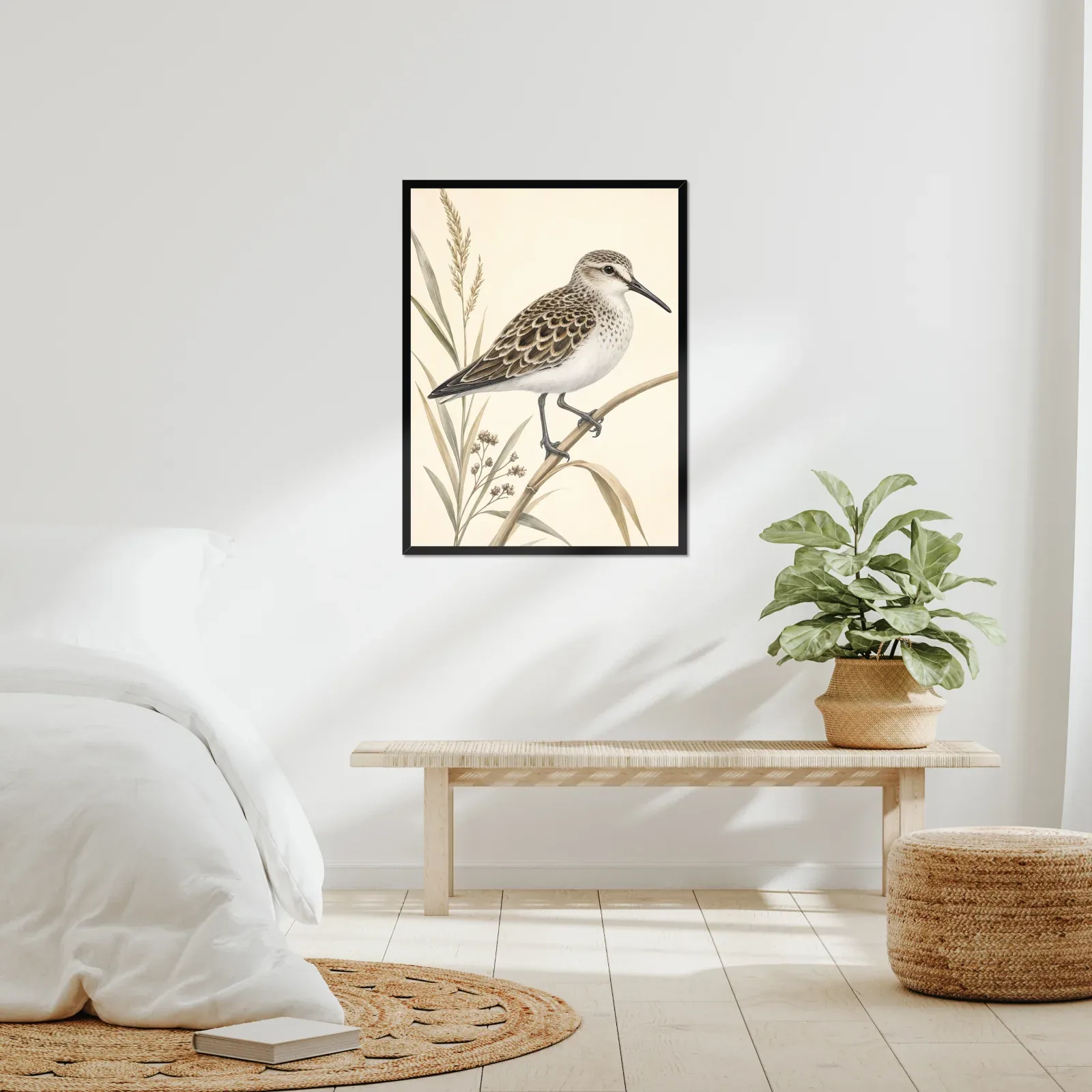 Semipalmated Sandpiper Print framed at 24x30 inches, shown on a wall to scale