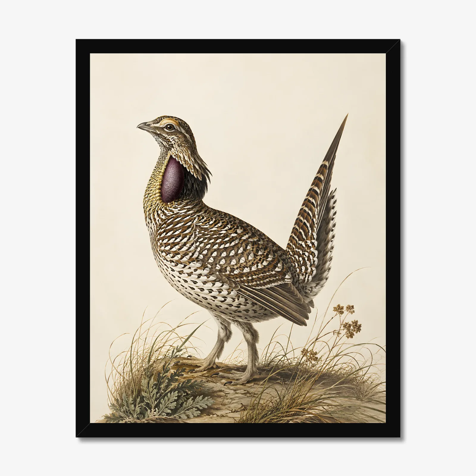 Sharp Tailed Grouse Print in a black frame
