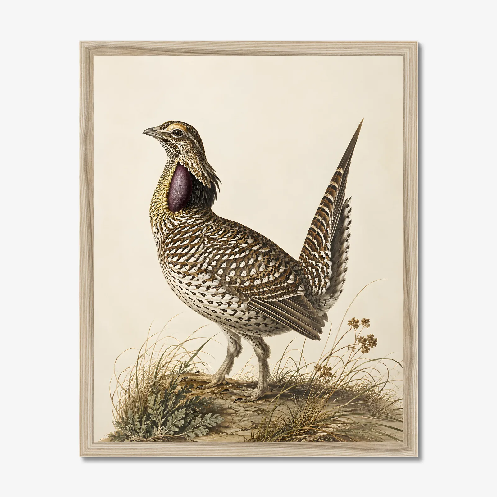 Sharp Tailed Grouse Print in a natural frame