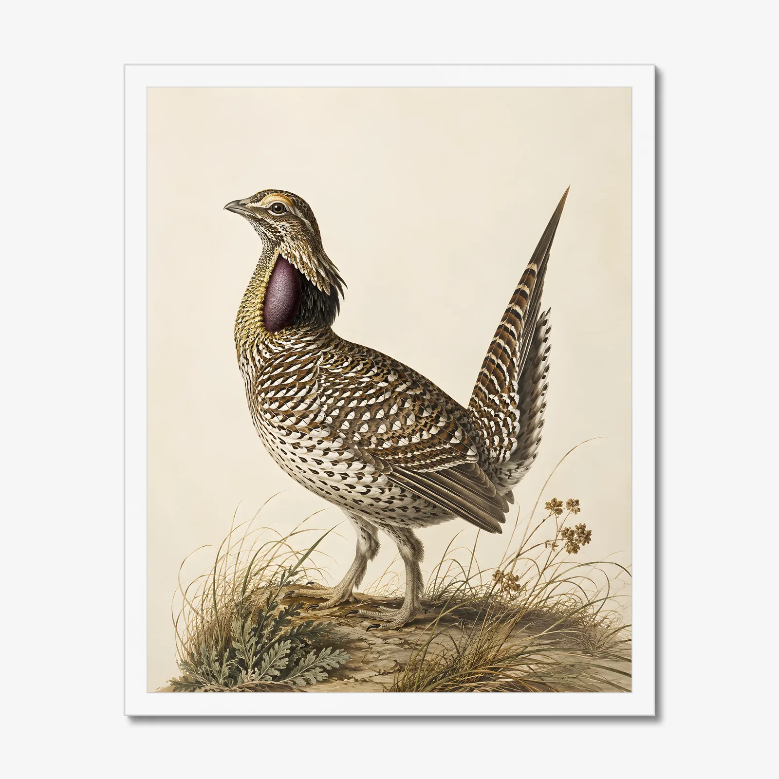 Sharp Tailed Grouse Print in a white frame