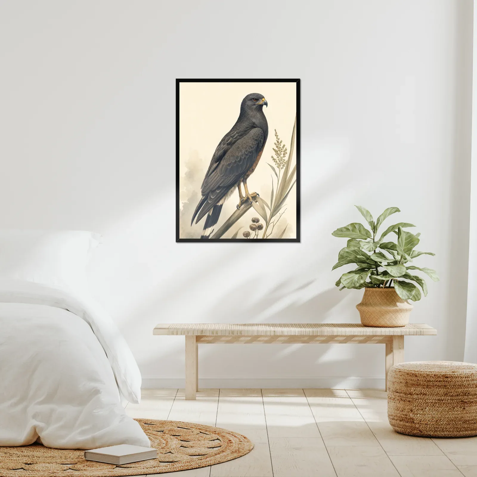 Snail Kite Print framed at 24x30 inches, shown on a wall to scale