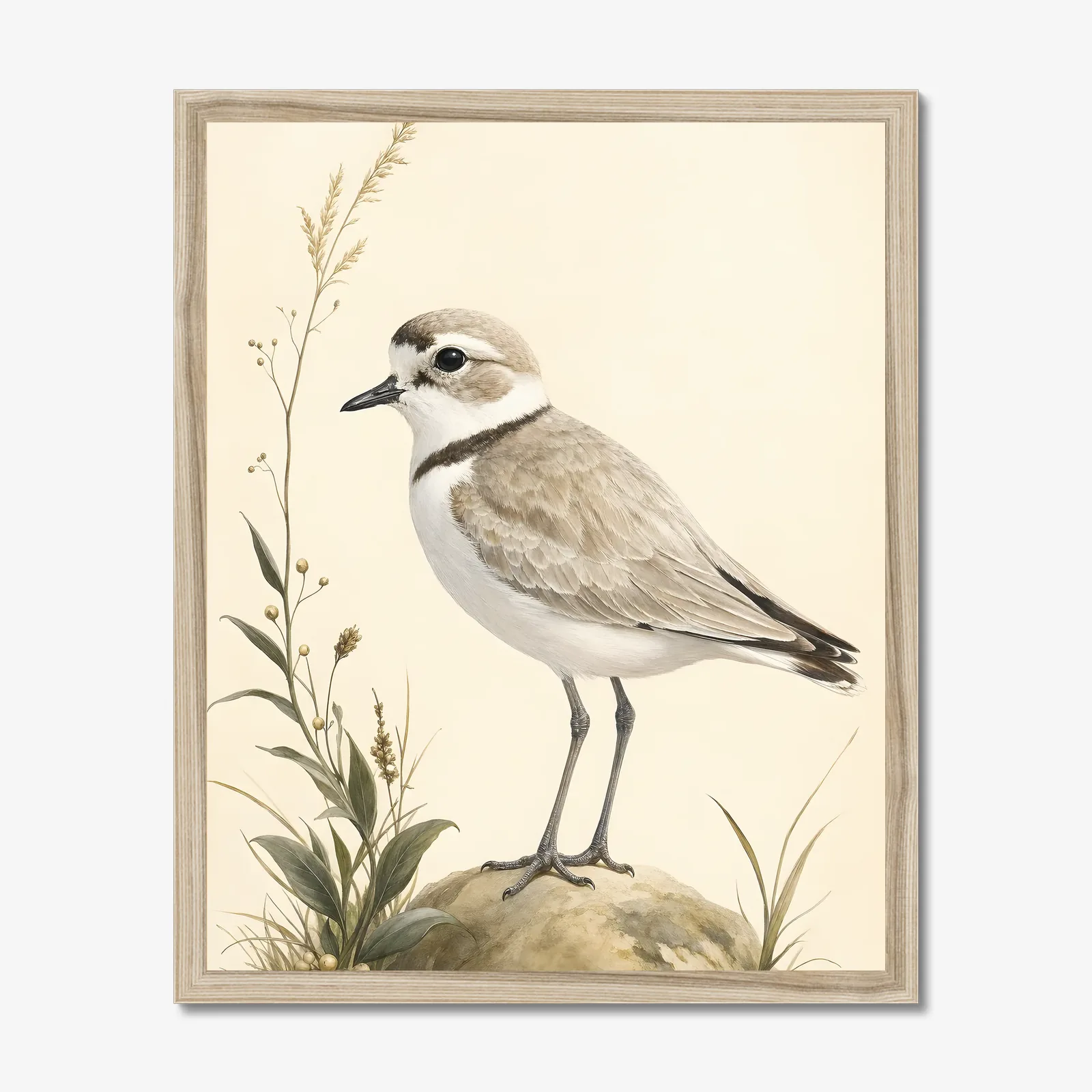 Snowy Plover Print in a natural frame