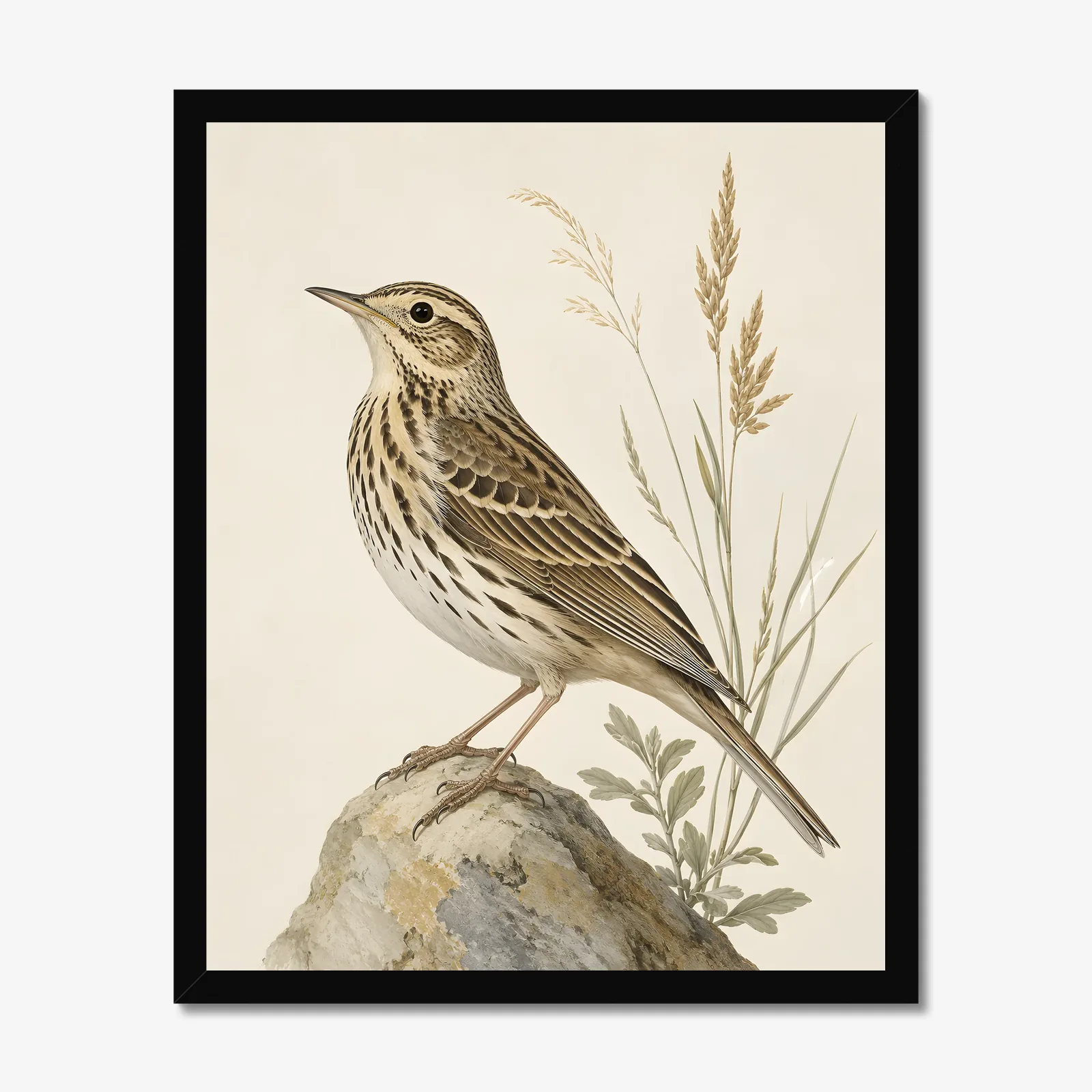 Sprague's Pipit Print in a black frame