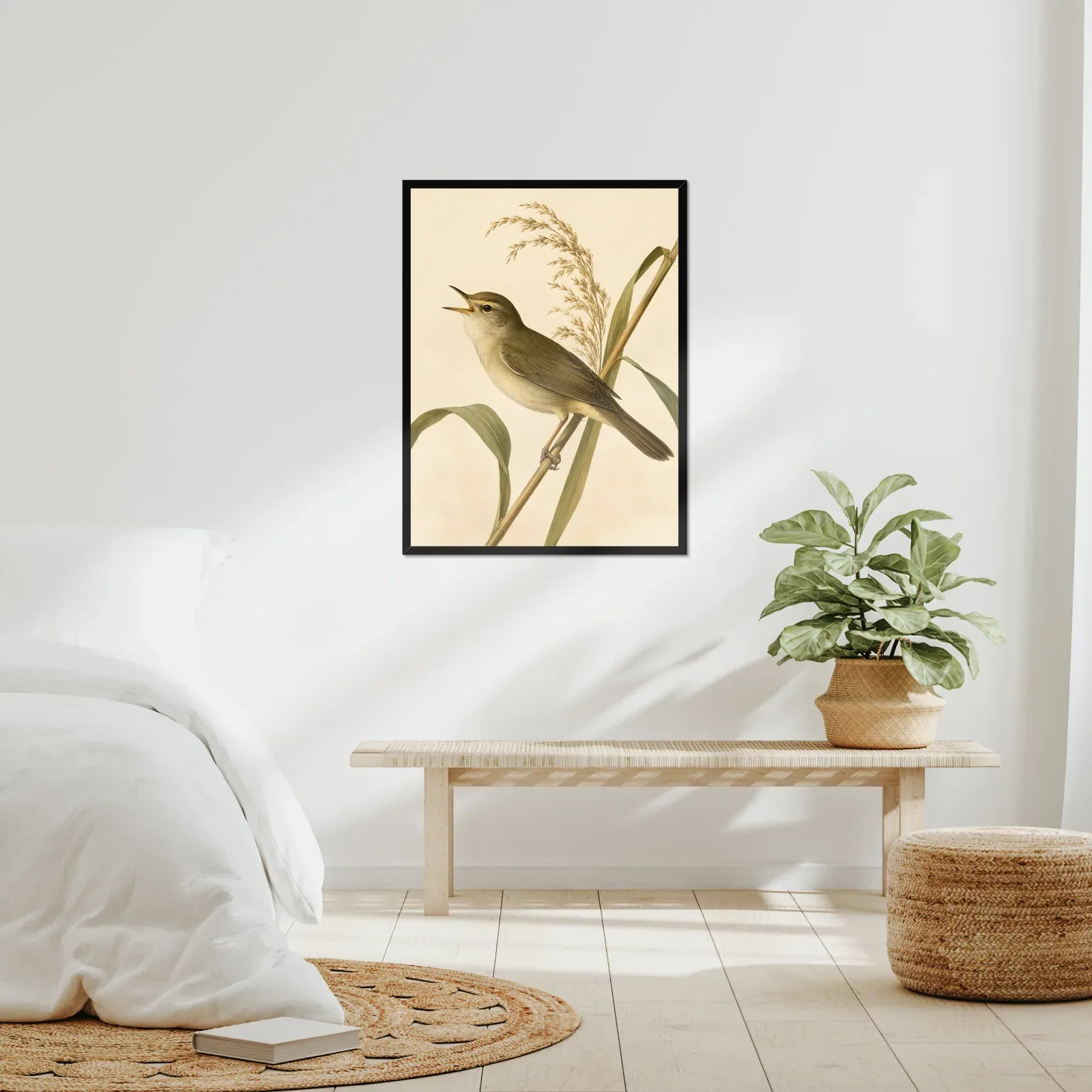 Swainson's Warbler Print framed at 24x30 inches, shown on a wall to scale