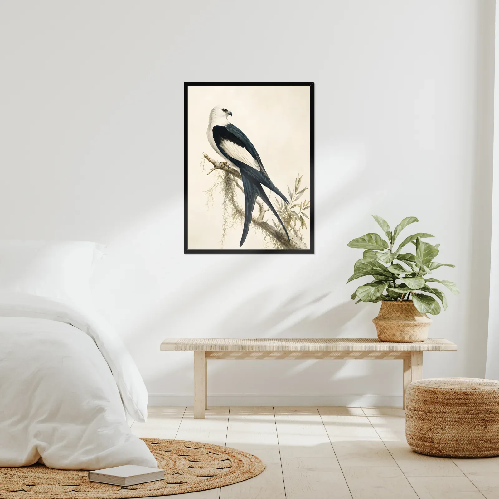 Swallow-tailed Kite Print framed at 24x30 inches, shown on a wall to scale