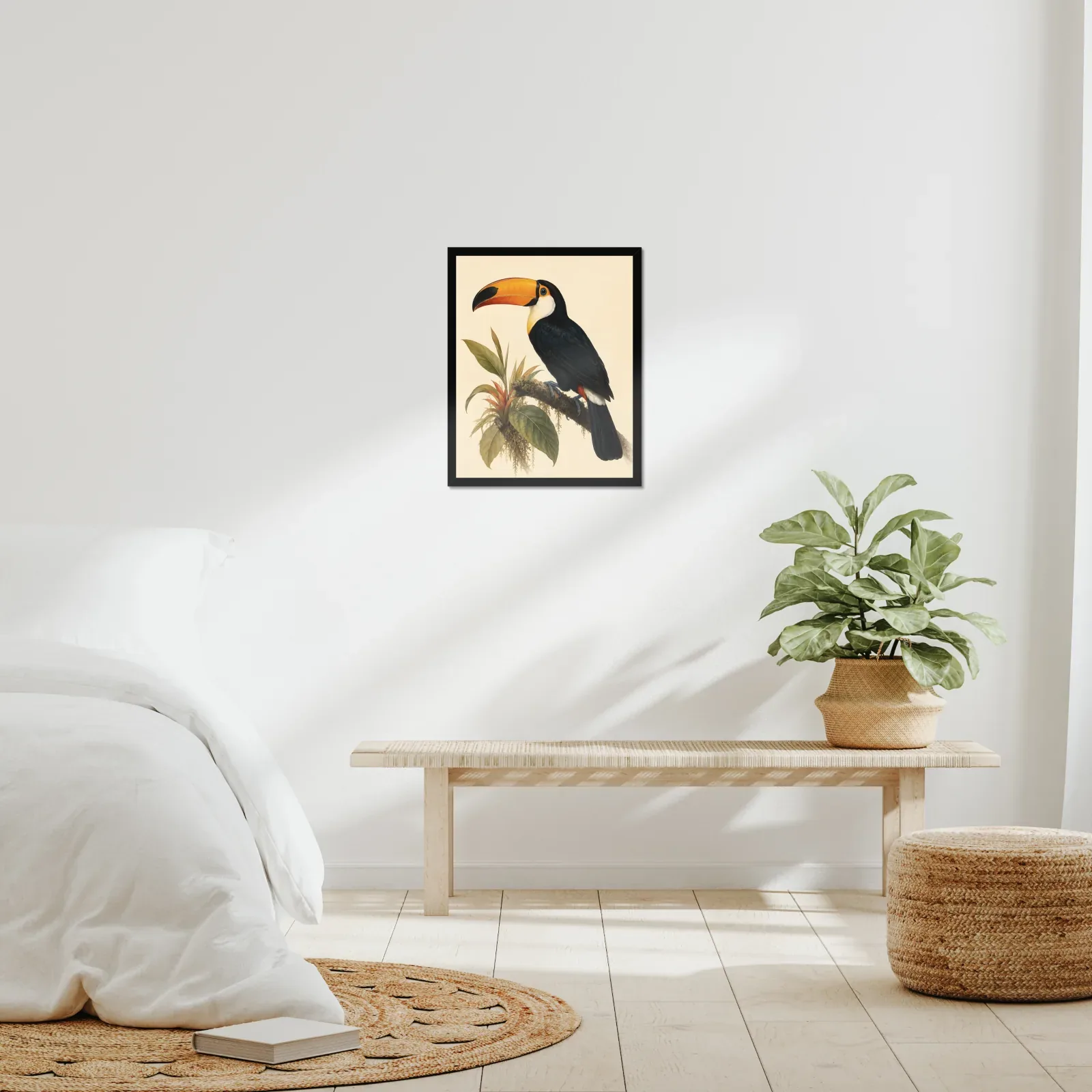 Toco Toucan Print framed at 16x20 inches, shown on a wall to scale