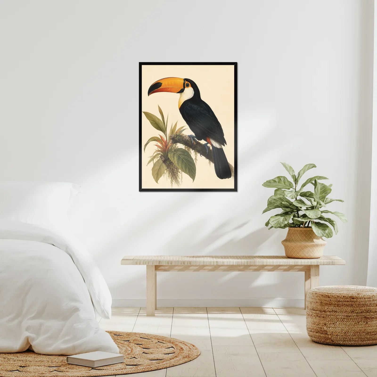 Toco Toucan Print framed at 24x30 inches, shown on a wall to scale