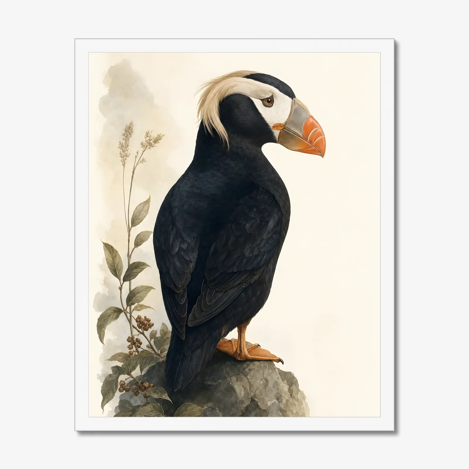 Tufted Puffin Print in a white frame