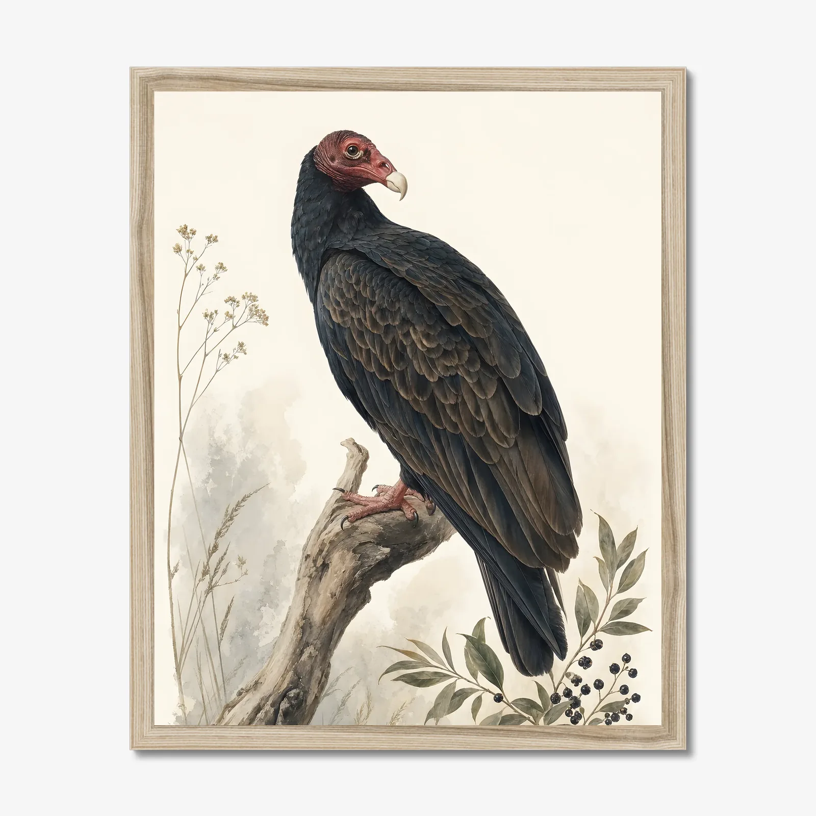 Turkey Vulture Print in a natural frame