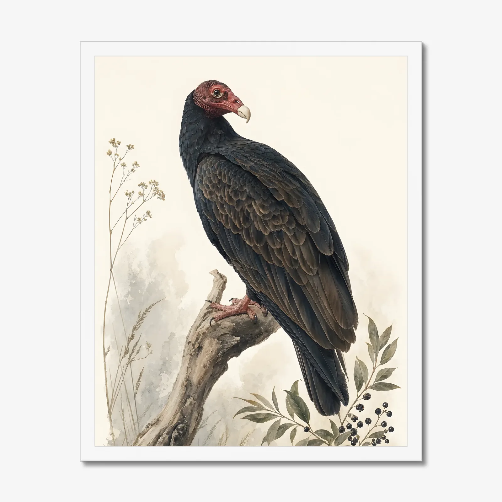 Turkey Vulture Print in a white frame