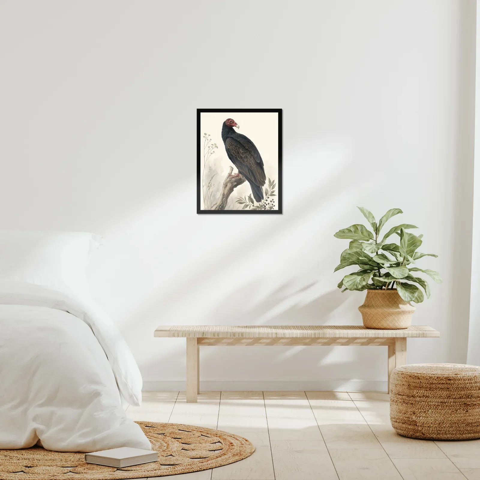 Turkey Vulture Print framed at 16x20 inches, shown on a wall to scale