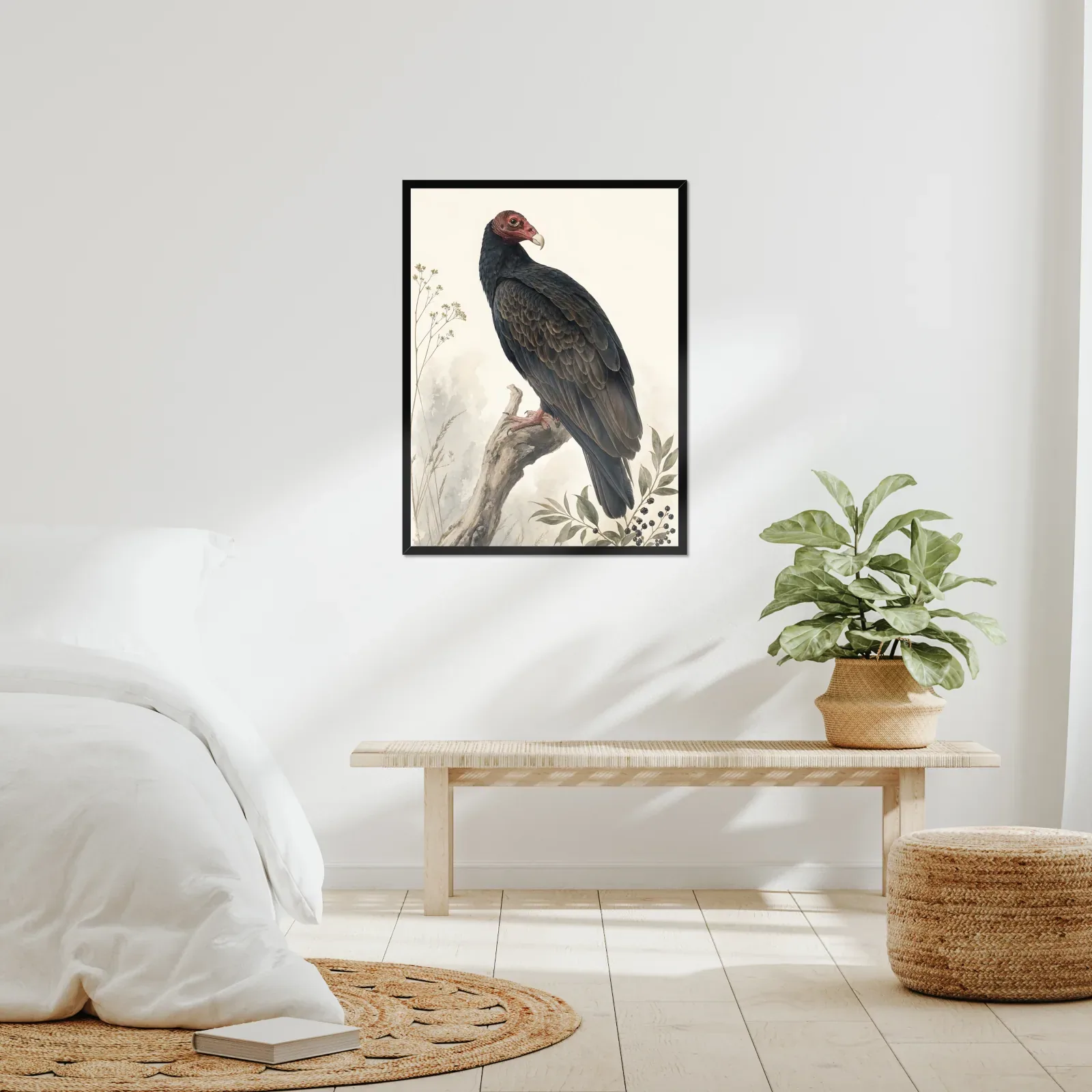 Turkey Vulture Print framed at 24x30 inches, shown on a wall to scale