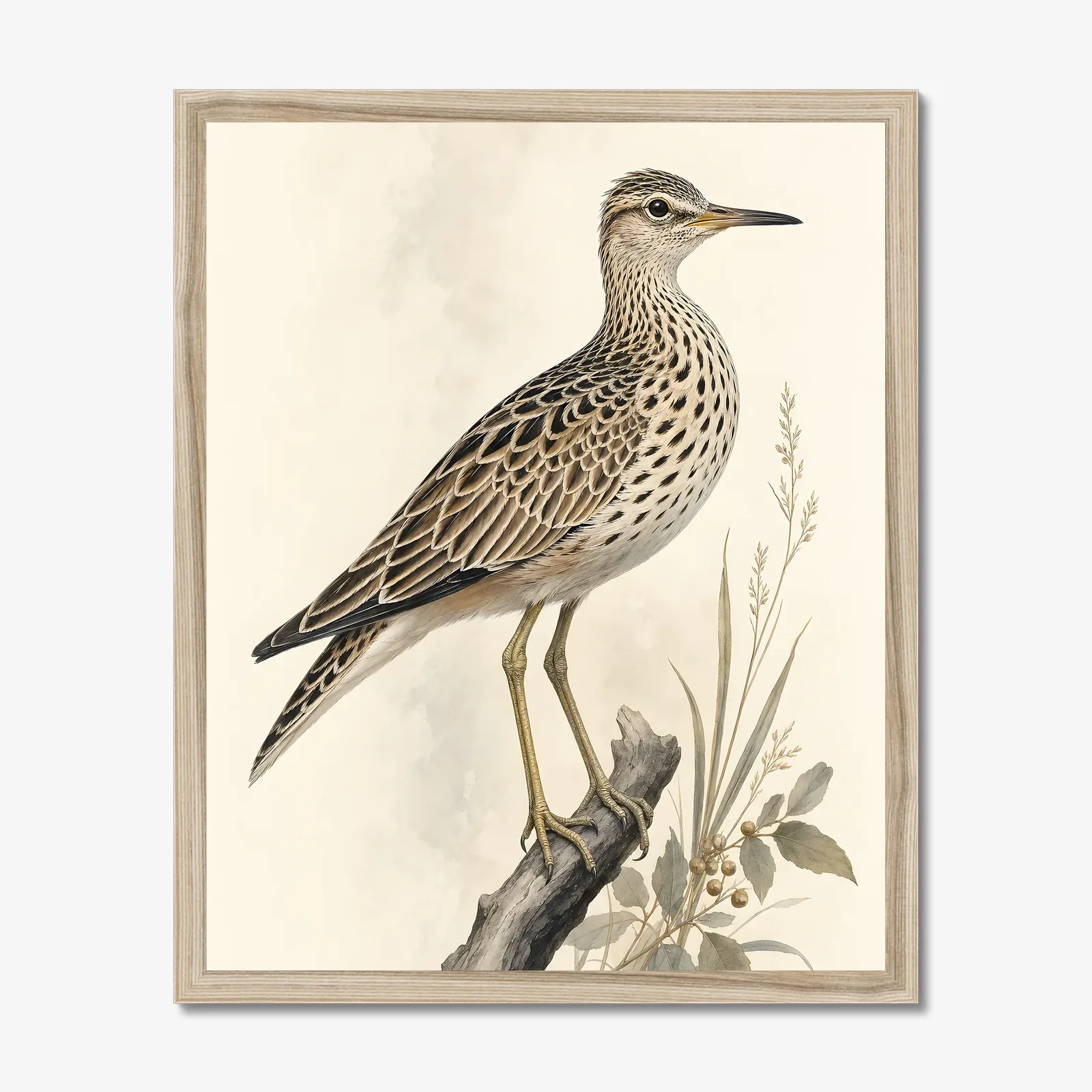 Upland Sandpiper Print in a natural frame