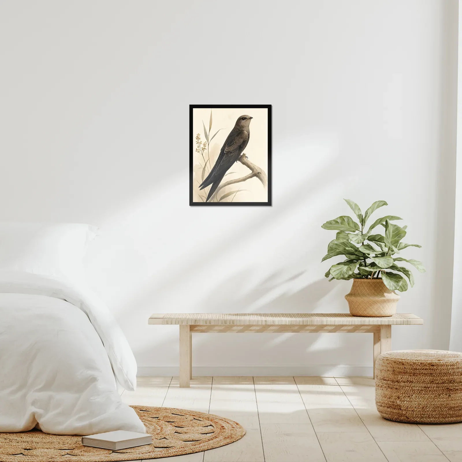 Vaux's Swift Print framed at 16x20 inches, shown on a wall to scale