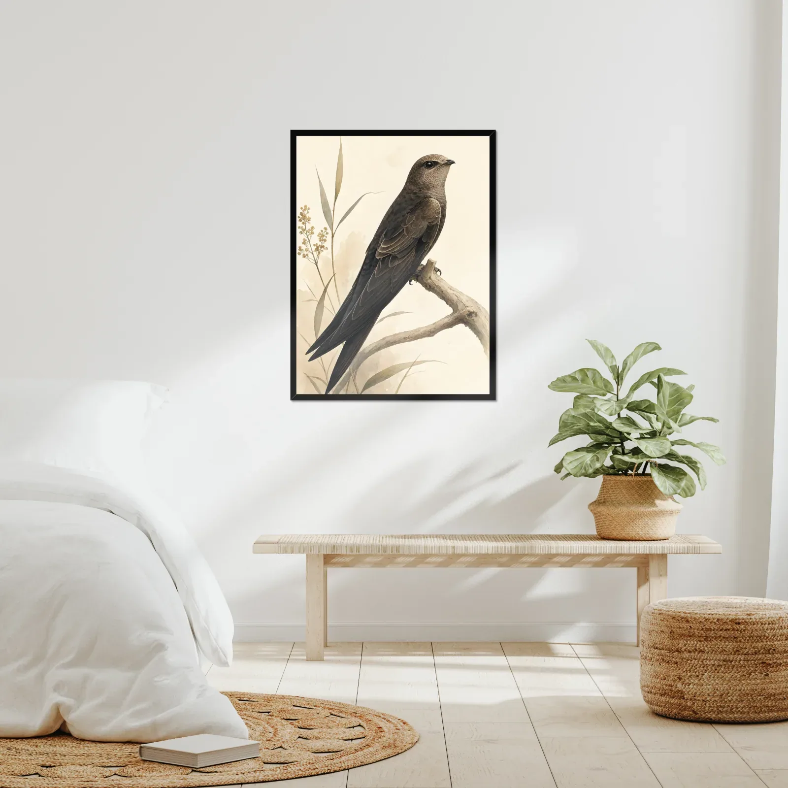 Vaux's Swift Print framed at 24x30 inches, shown on a wall to scale