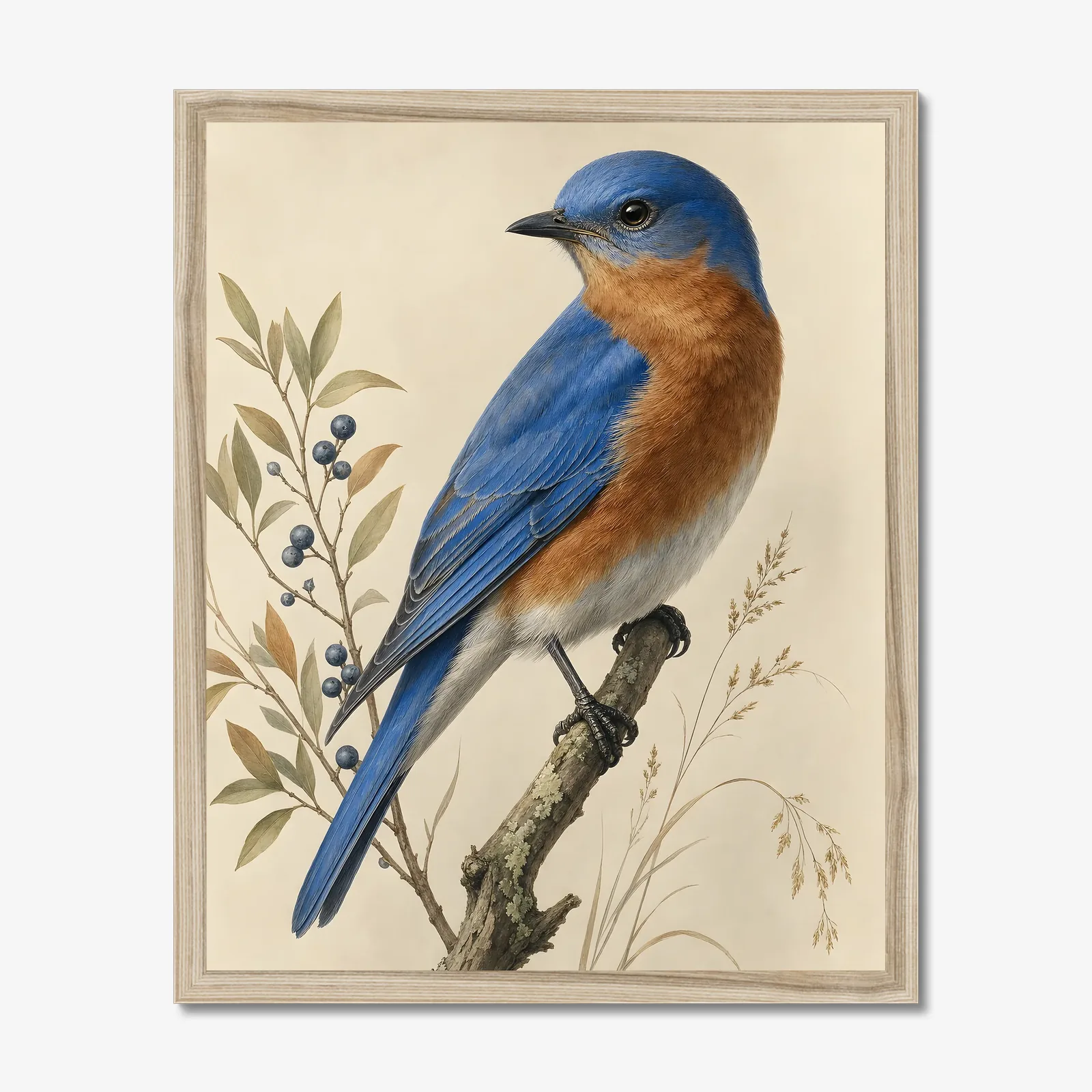 Western Bluebird Print in a natural frame