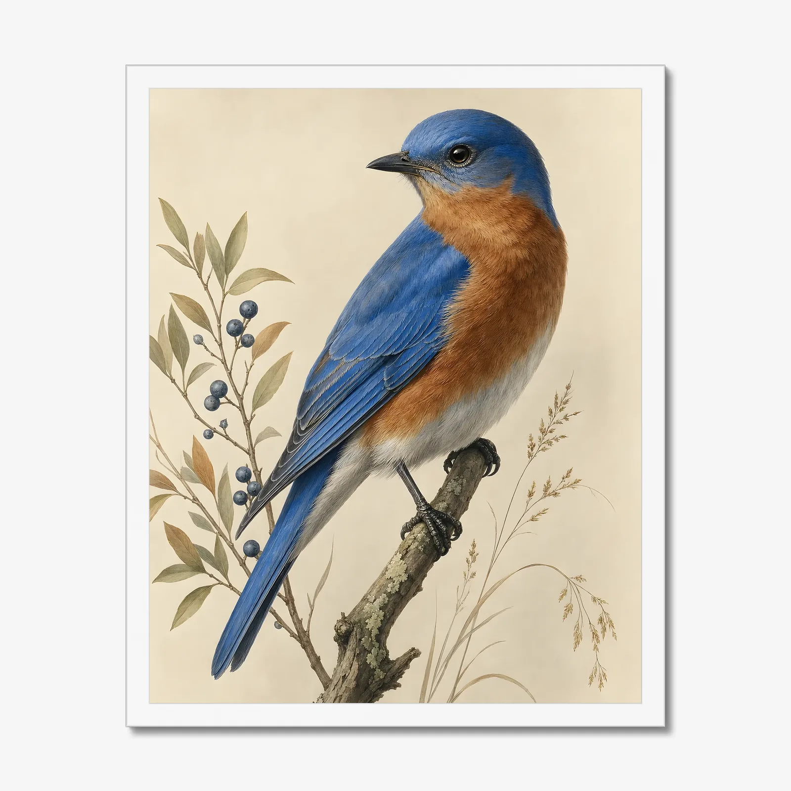 Western Bluebird Print in a white frame