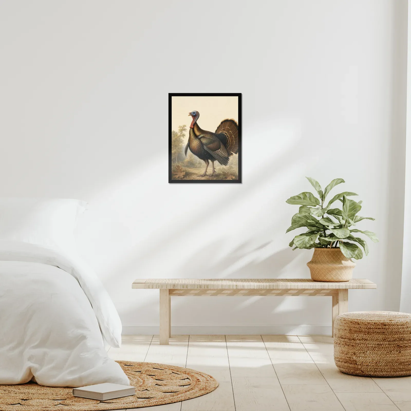 Wild Turkey Print framed at 16x20 inches, shown on a wall to scale